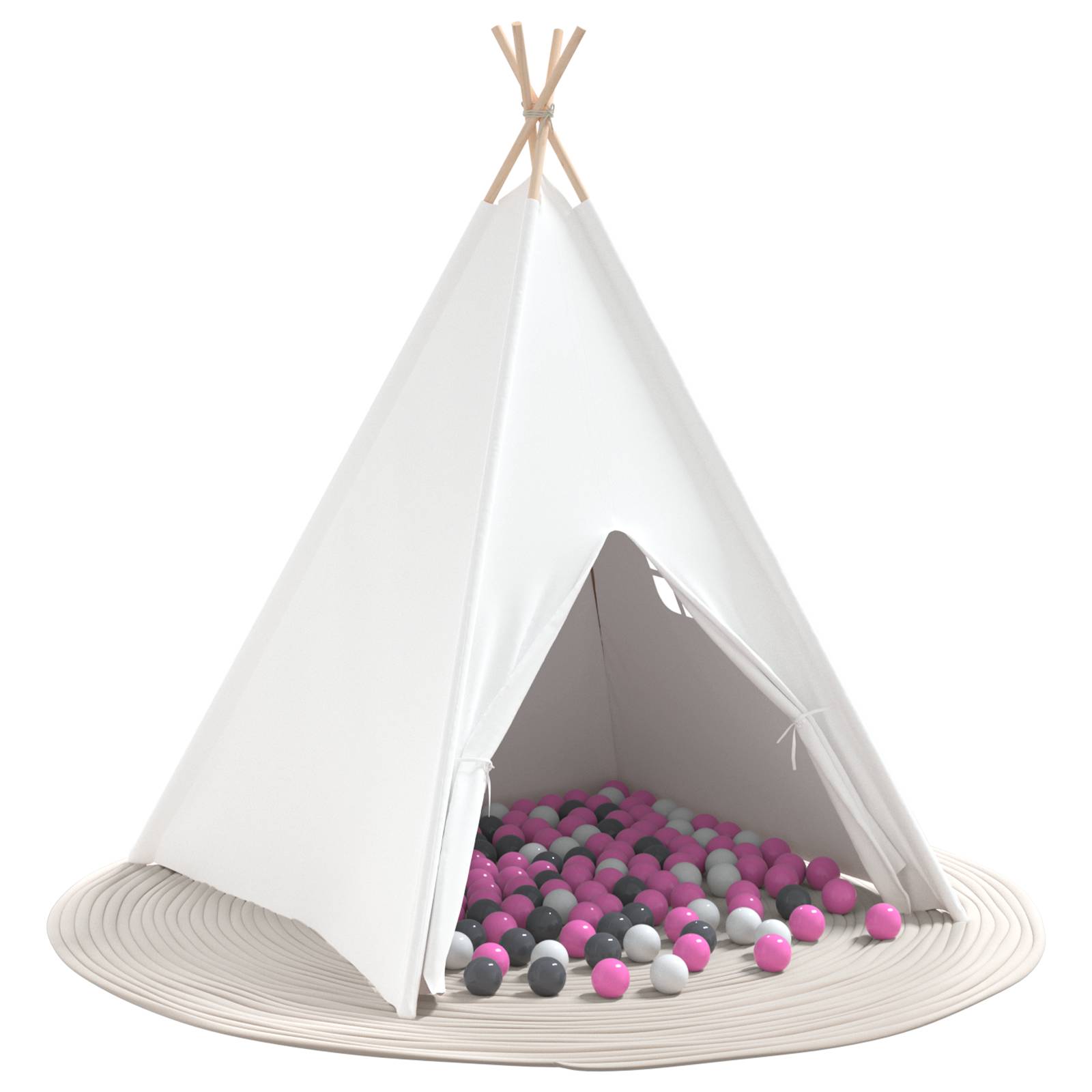 vidaXL Kinder-Teepee-Zelt mit Tasche Pfirsich & Spielbälle Haut Weiß