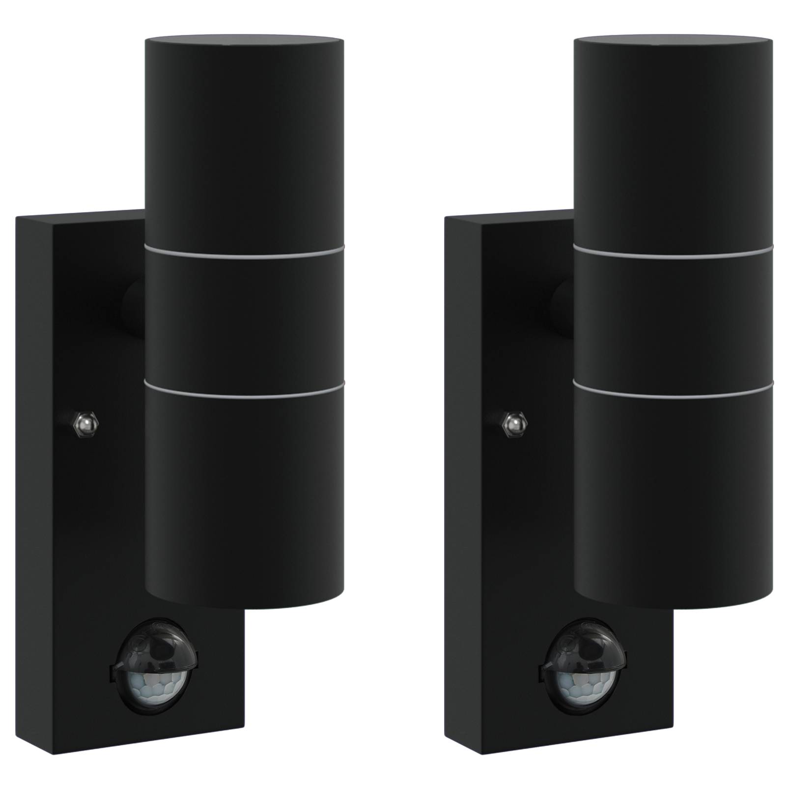 vidaXL Außenwandleuchten mit Sensor 2er Set Schwarz Edelstahl IP44