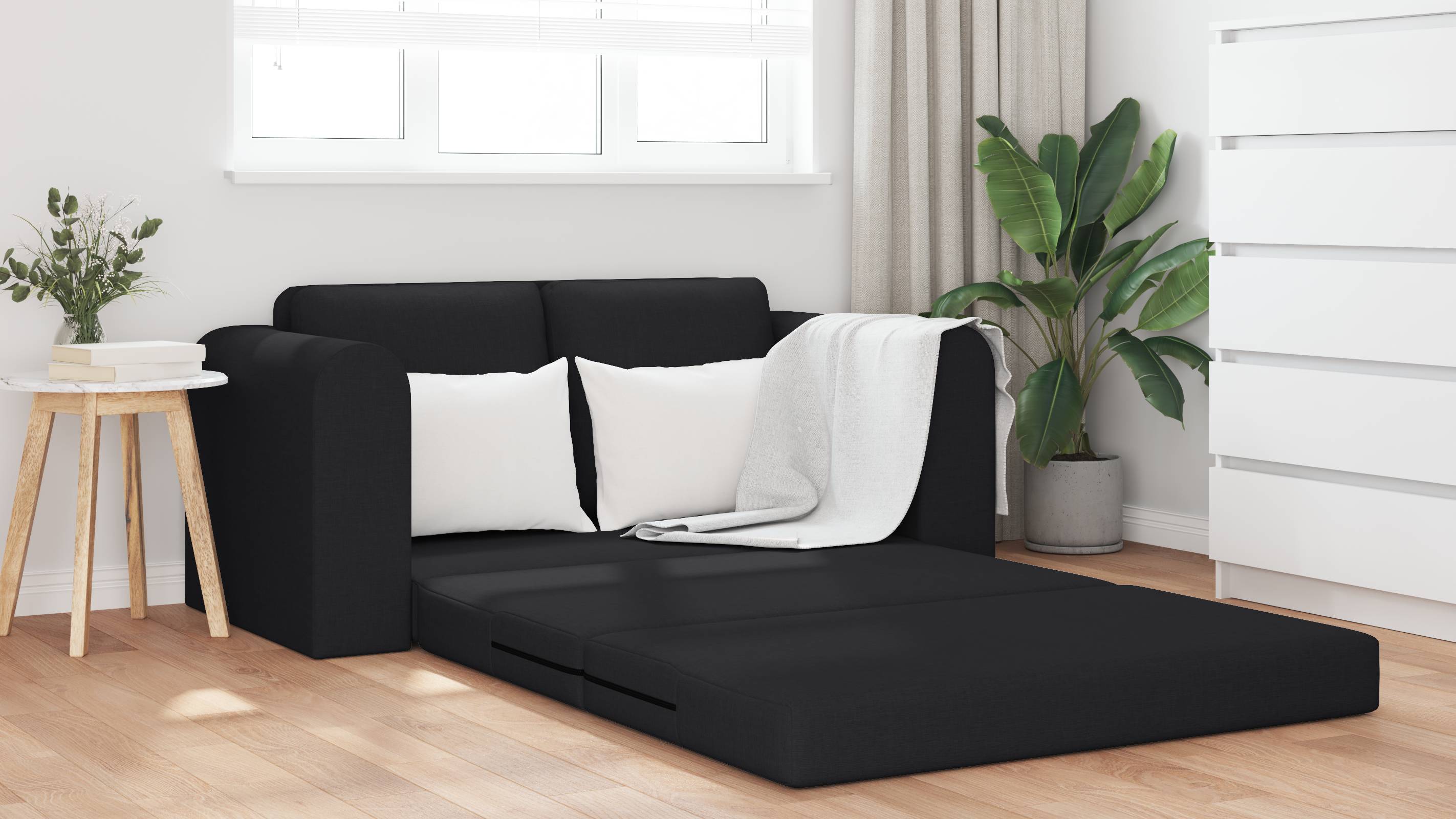 vidaXL Boden Sofa Bett 2-in-1 Schwarz 148x71x83 cm Stoff
