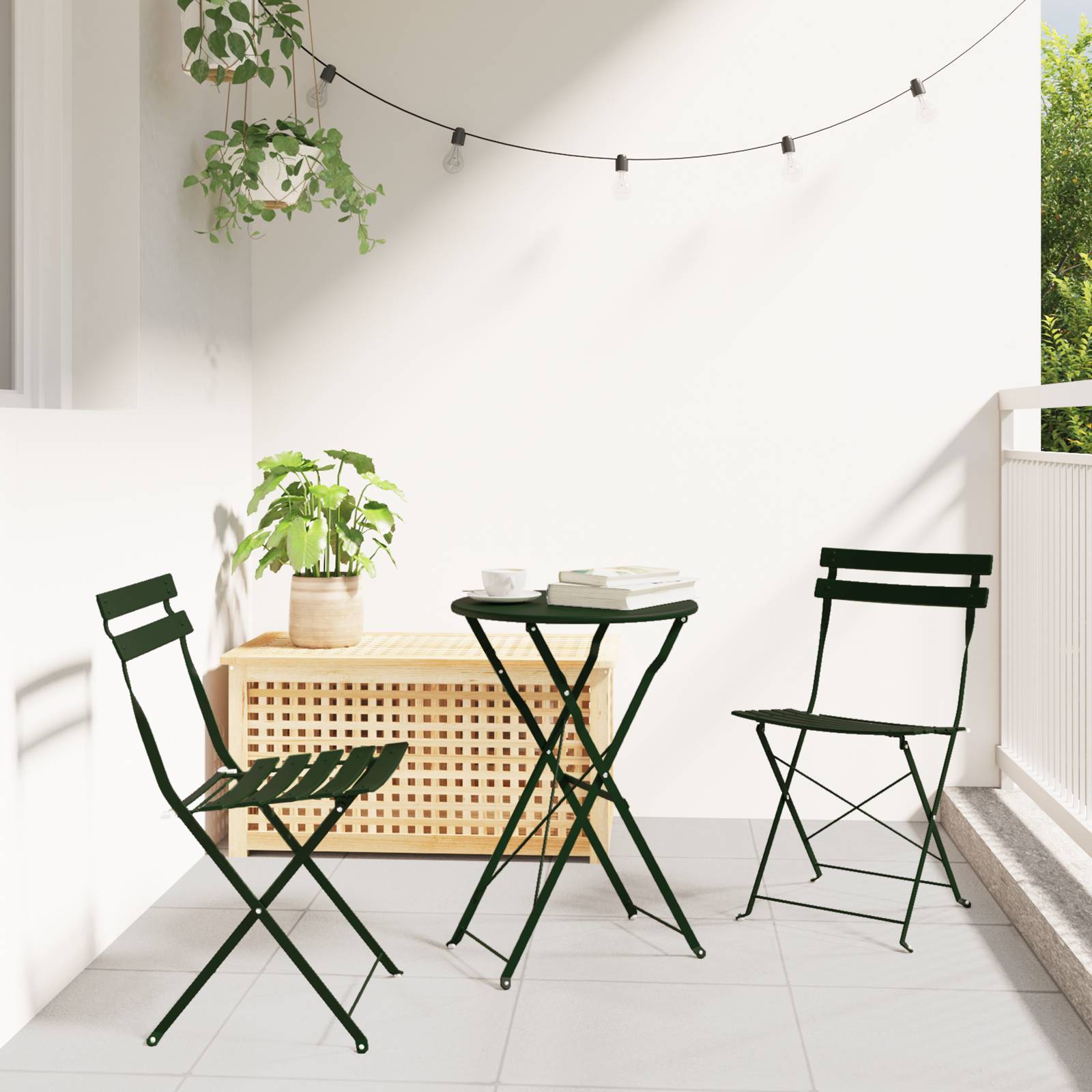 vidaXL Gartenstühle 2 Stk. Klappbar Dunkelgrün Stahl