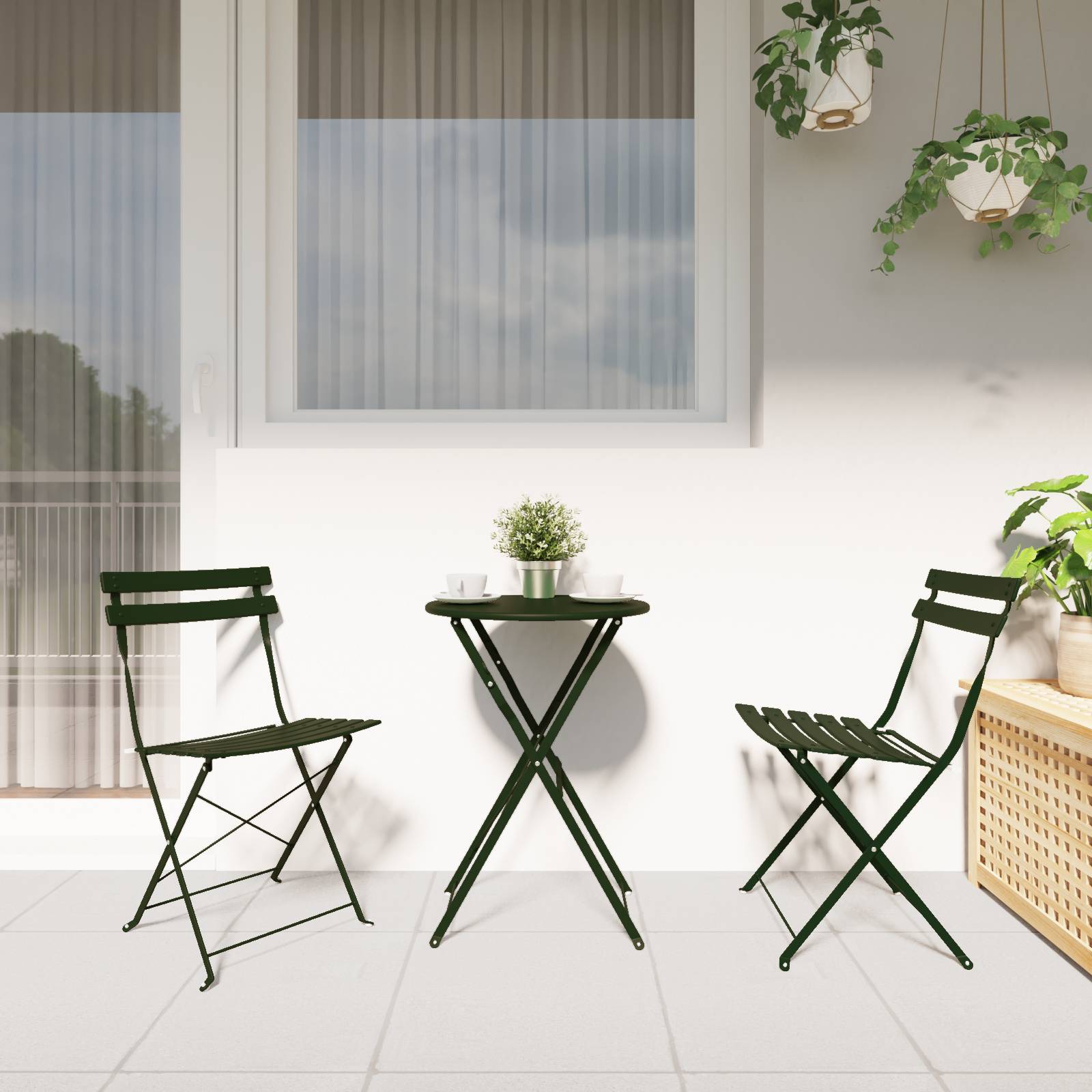 vidaXL Gartenstühle 2 Stk. Klappbar Dunkelgrün Stahl