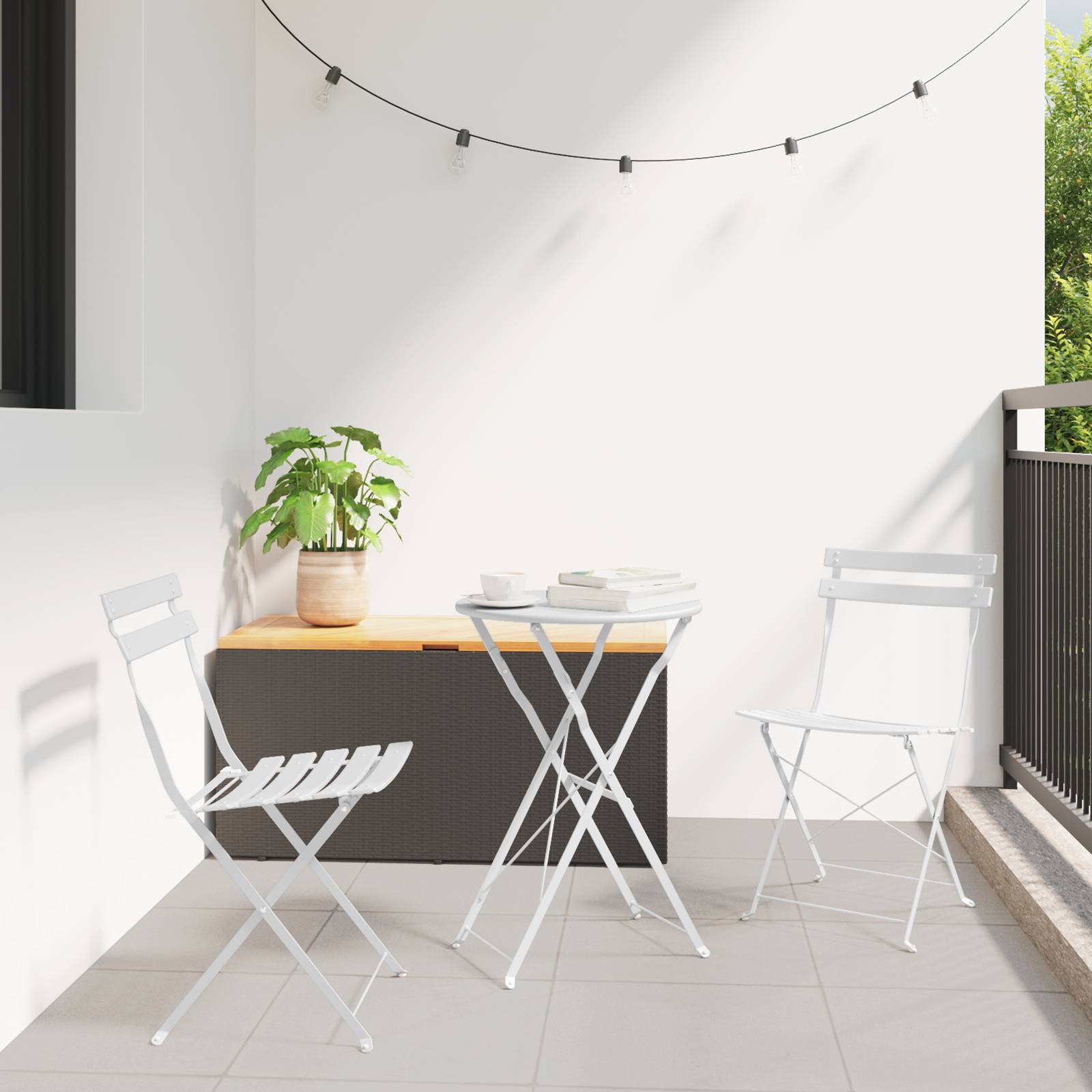vidaXL Gartenstühle 2 Stk. Klappbar Weiß Stahl