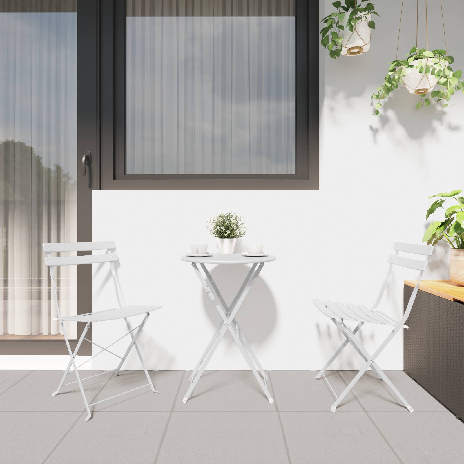 vidaXL Gartenstühle 2 Stk. Klappbar Weiß Stahl