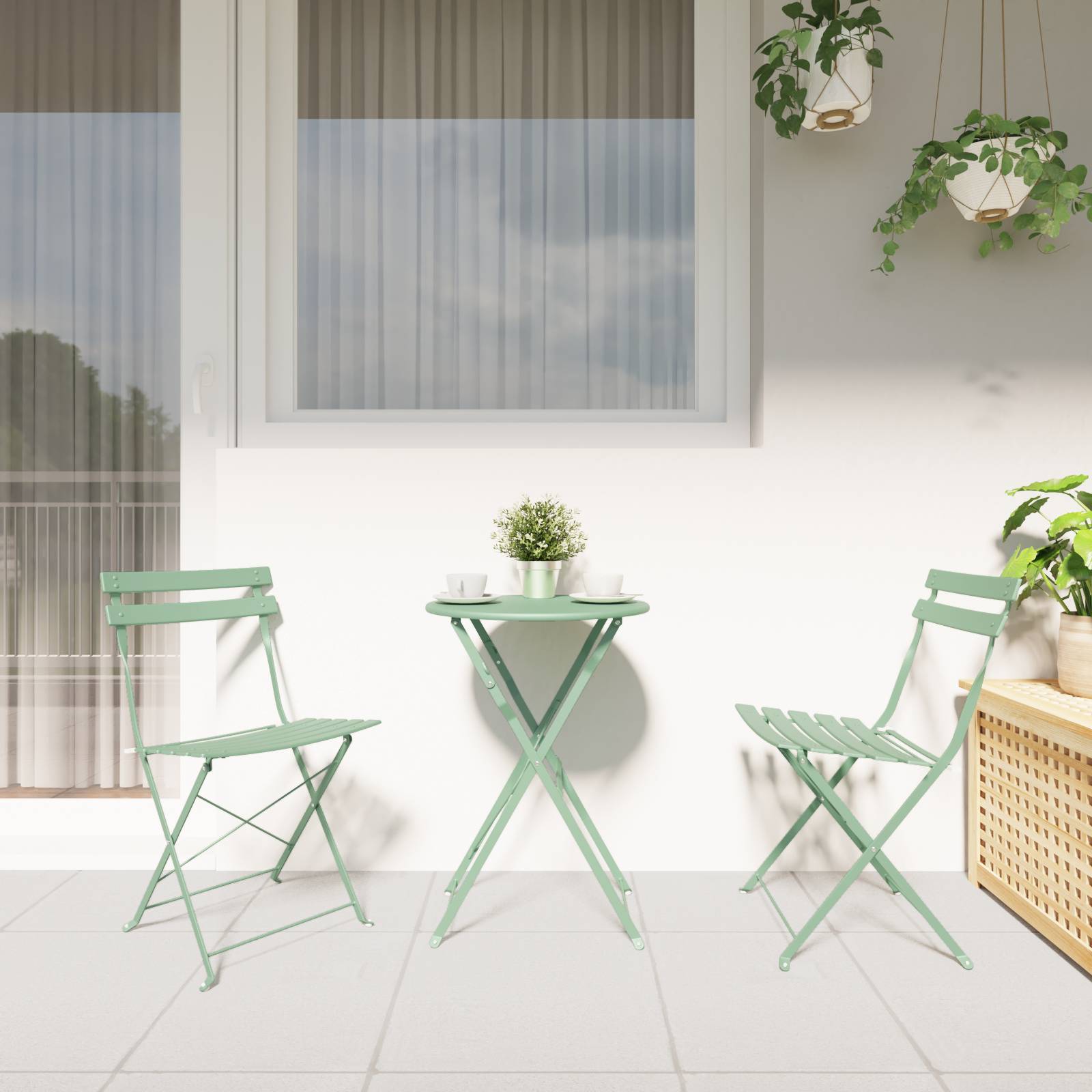 vidaXL 3-tlg. Bistro-Set Klappbar Minzgrün Stahl