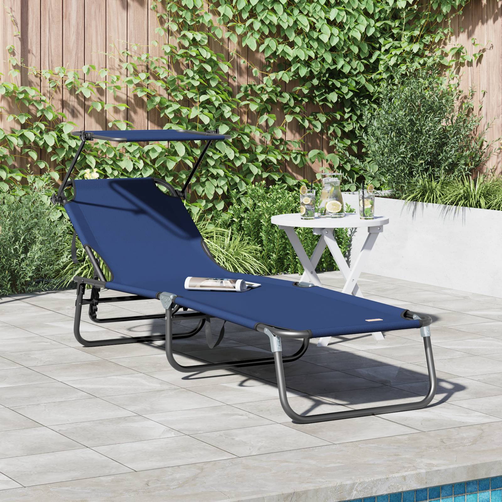 vidaXL Klappbare Sonnenliege mit Sonnendach Blau 600D Oxford Stoff