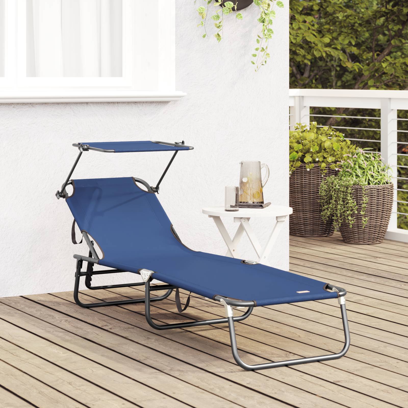 vidaXL Klappbare Sonnenliege mit Sonnendach Blau 600D Oxford Stoff