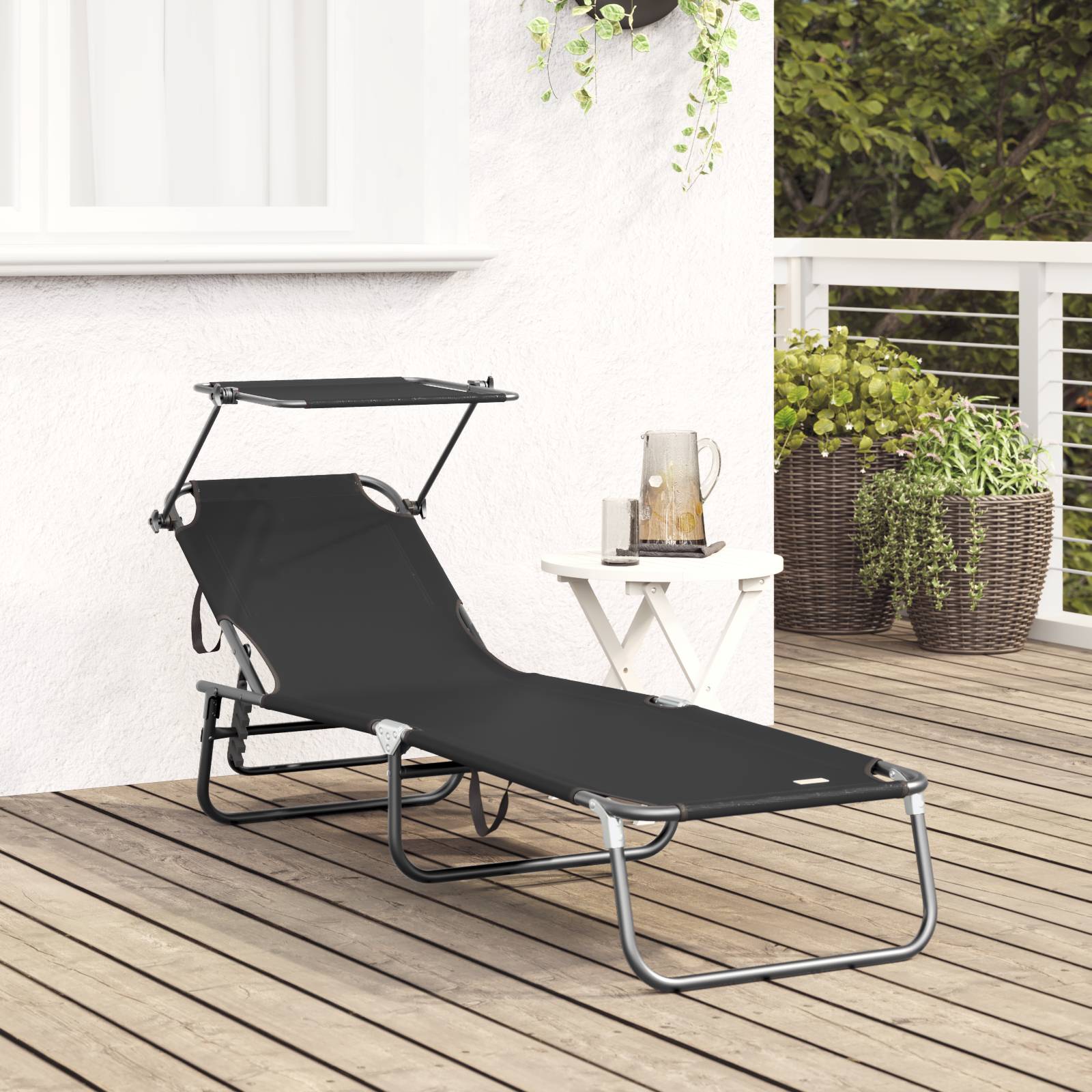 vidaXL Faltbare Sonnenliege mit Sonnendach Schwarz 600D Oxford-Gewebe