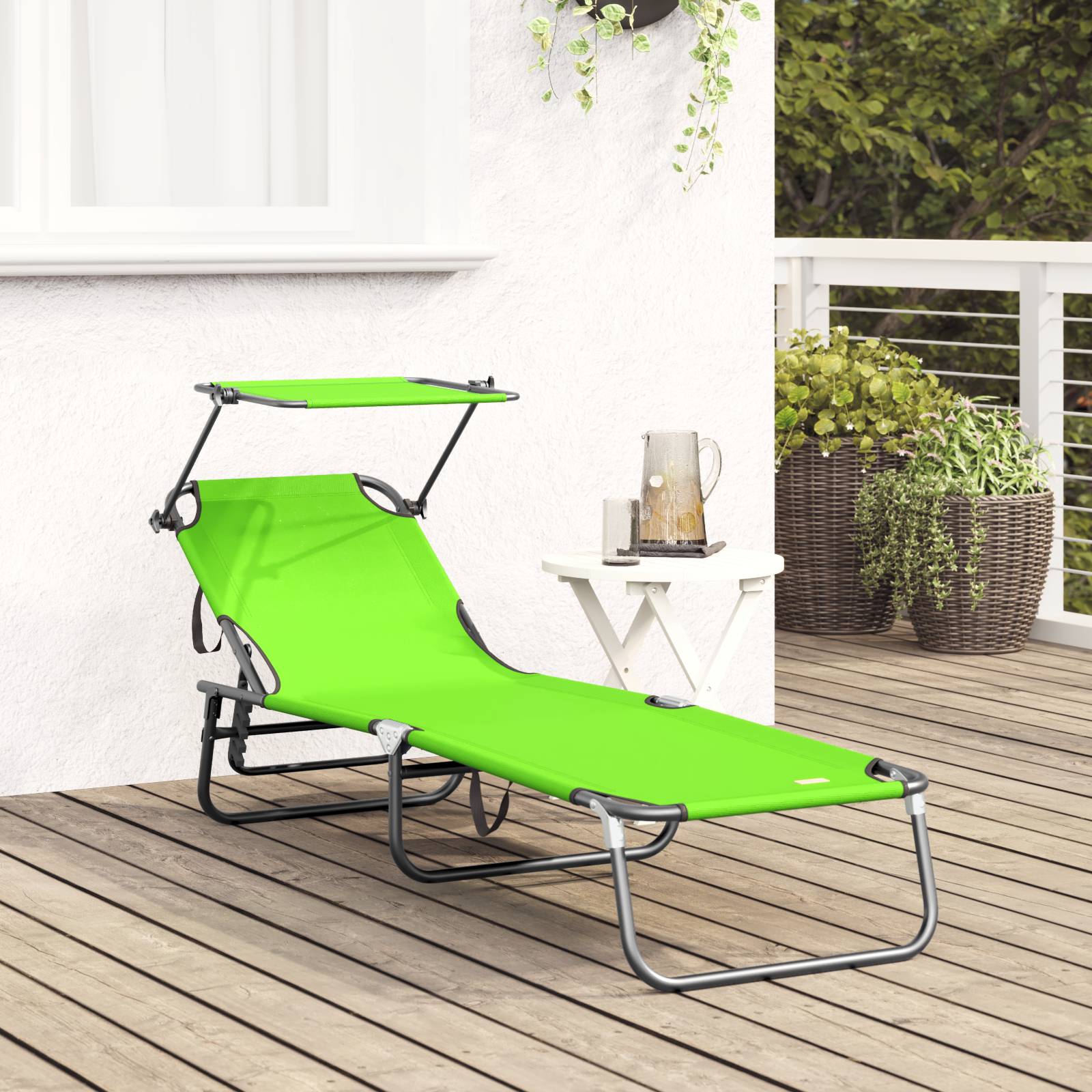 vidaXL Klappbare Sonnenliege mit Sonnendach Grüne 600D Oxford Stoff