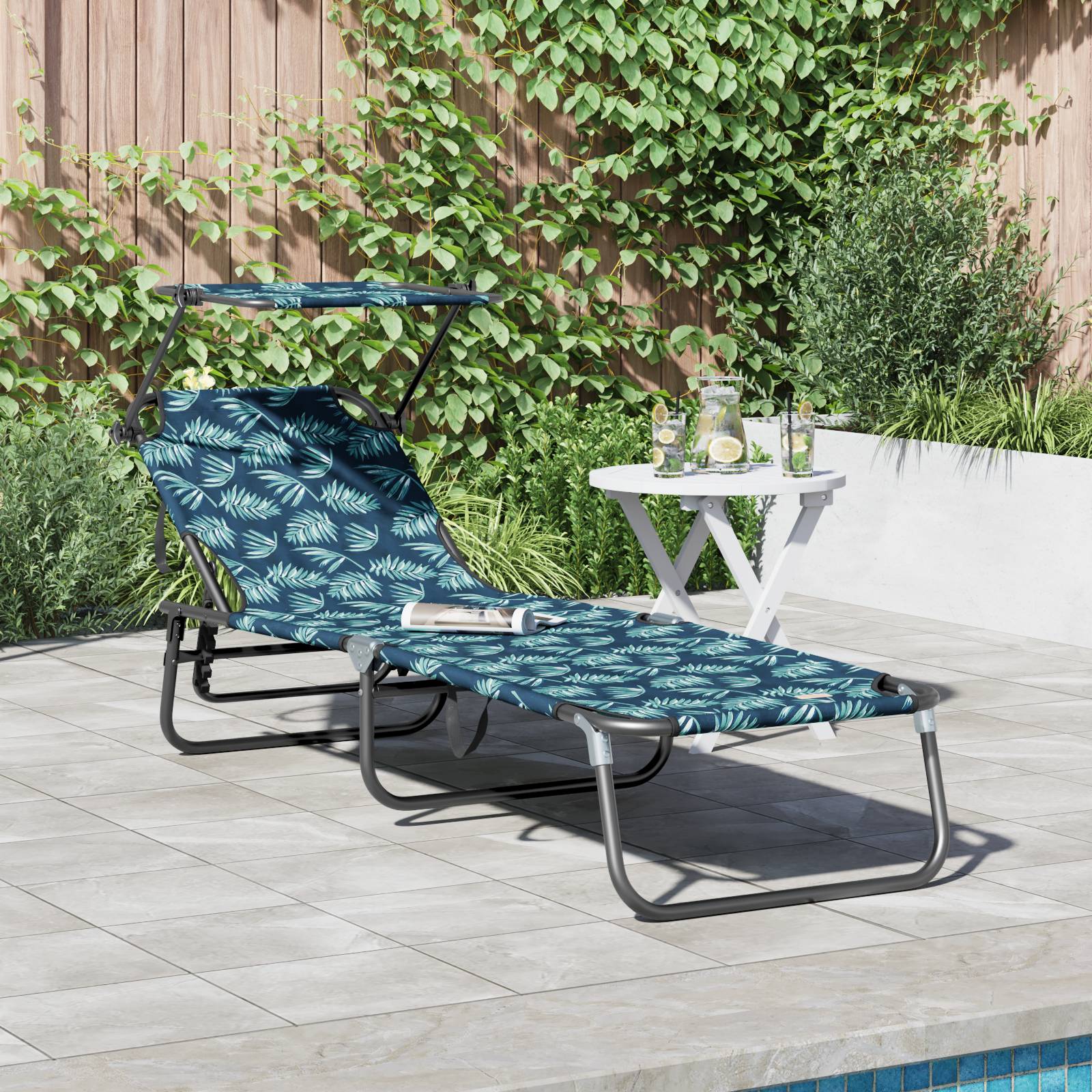 vidaXL Faltbare Sonnenliege mit Blattdruck 600D Oxford-Stoff