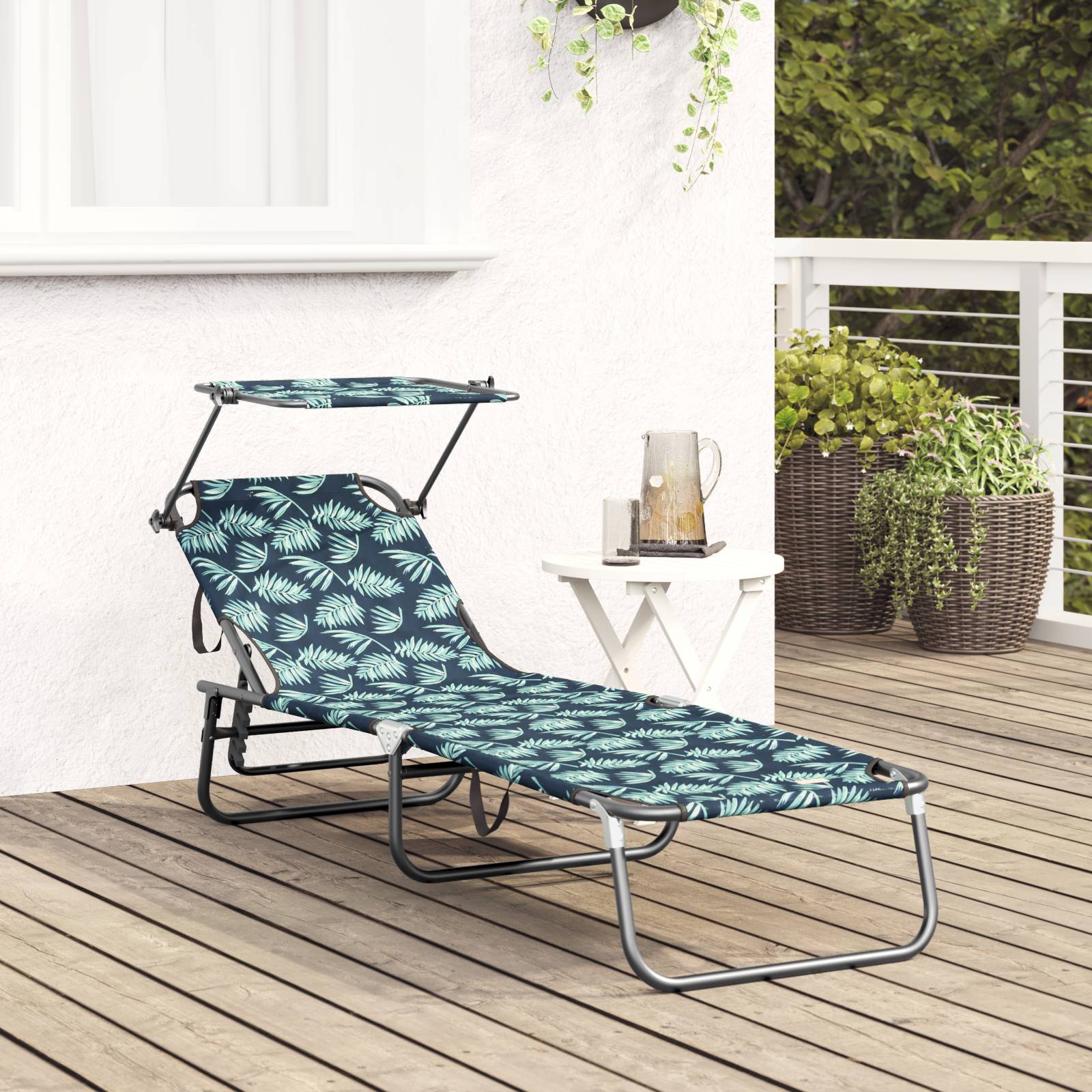 vidaXL Faltbare Sonnenliege mit Blattdruck 600D Oxford-Stoff