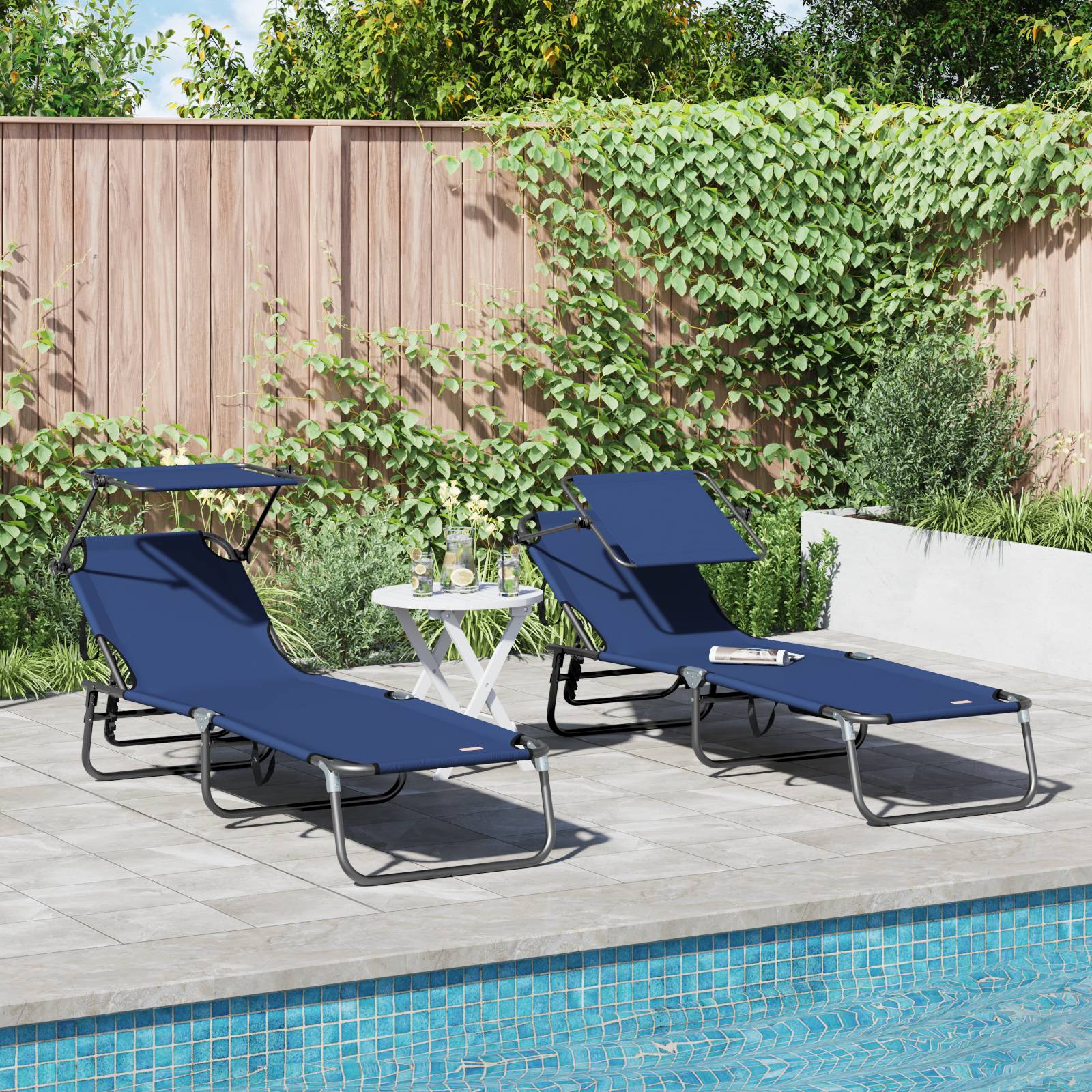 vidaXL Klappbare Sonnenliegen 2 Stück mit Sonnendach Blau 600D Oxford Stoff