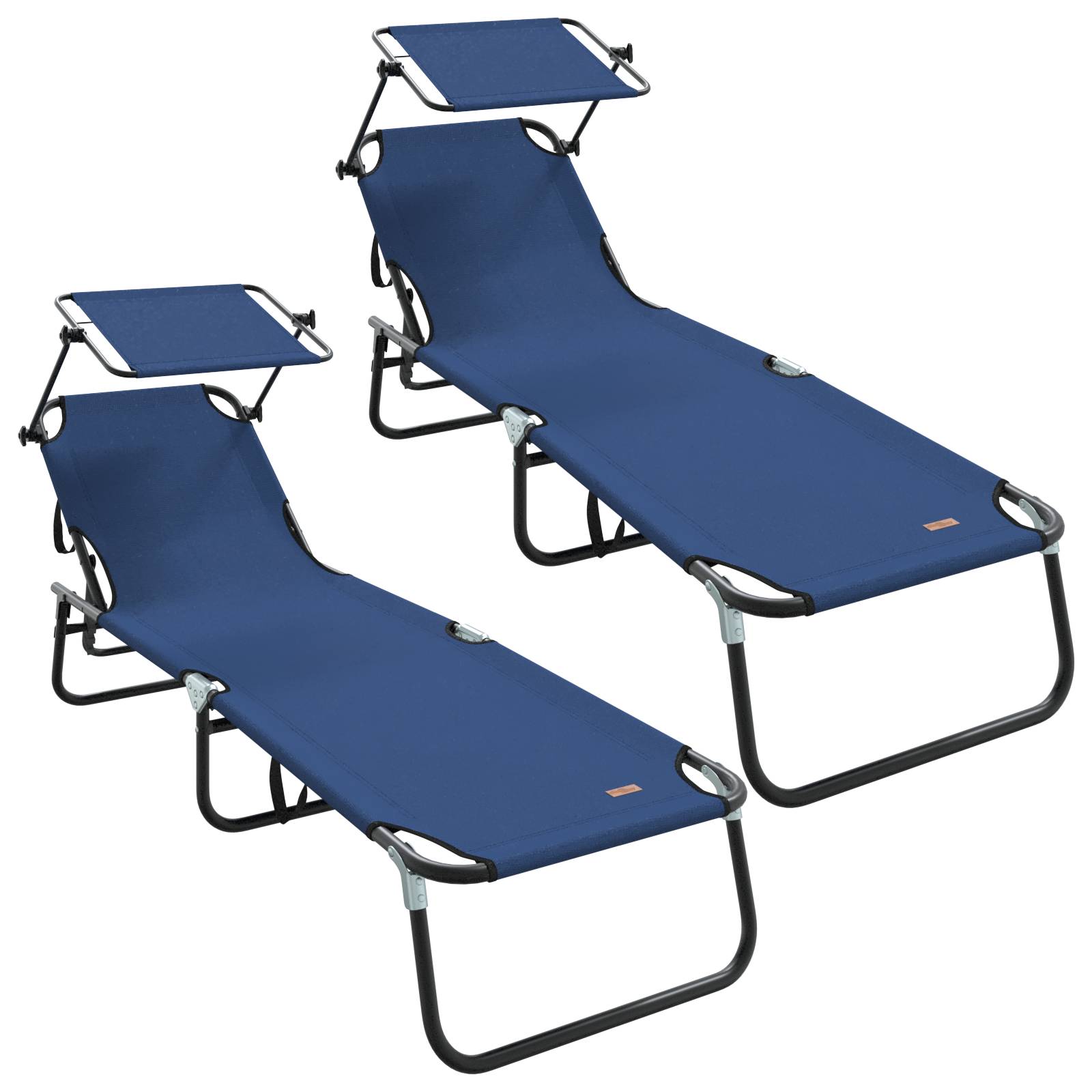 vidaXL Klappbare Sonnenliegen 2 Stück mit Sonnendach Blau 600D Oxford Stoff