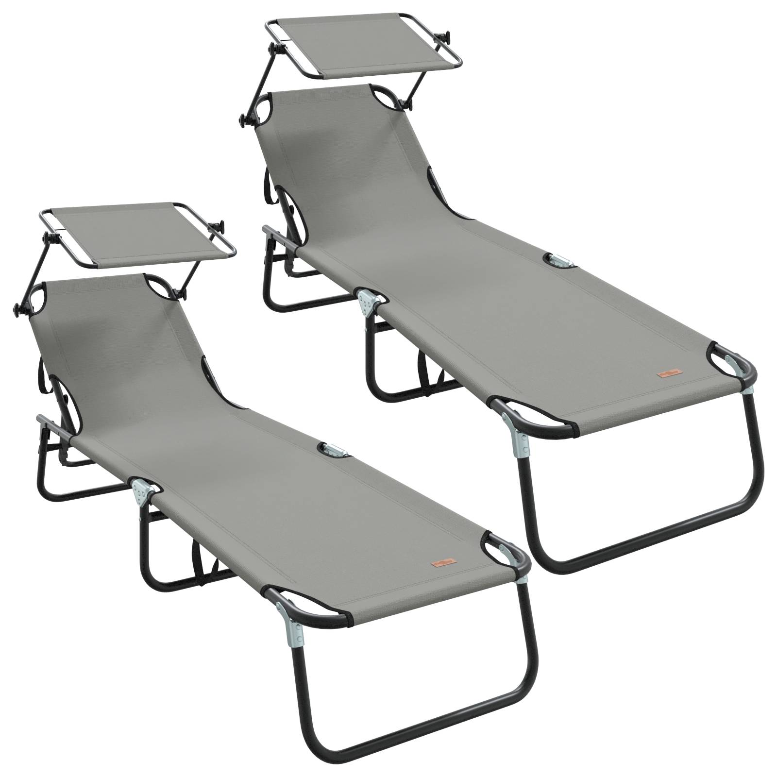 vidaXL Klapp-Sonnenliegen 2 Stk mit Sonnendach Grau 600D Oxford-Stoff