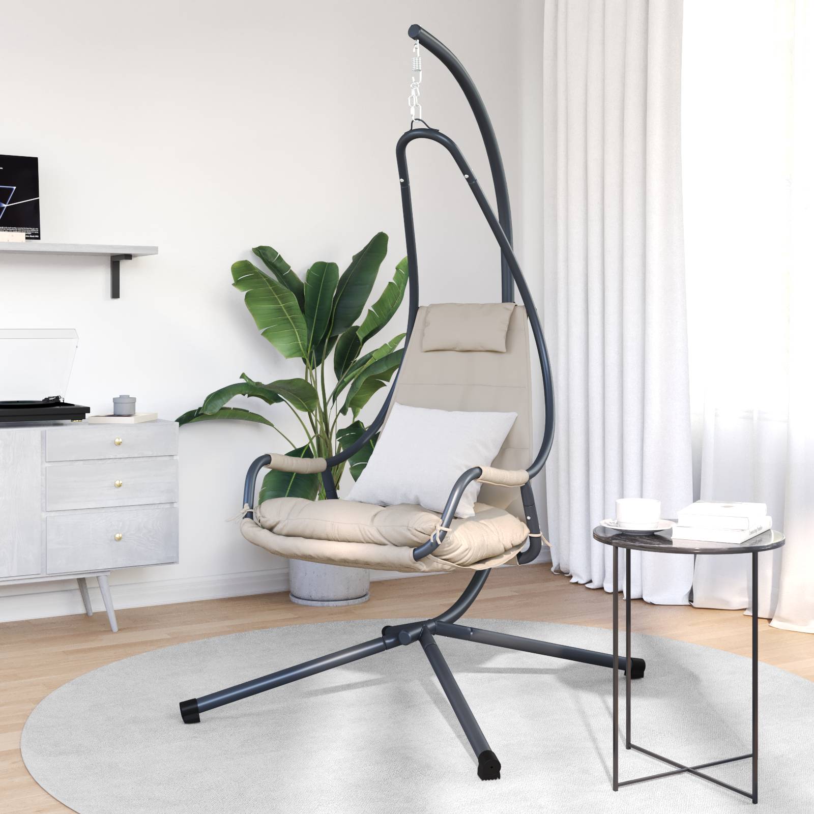 vidaXL Hängesessel mit Ständer und Kissen Taupe Stahl
