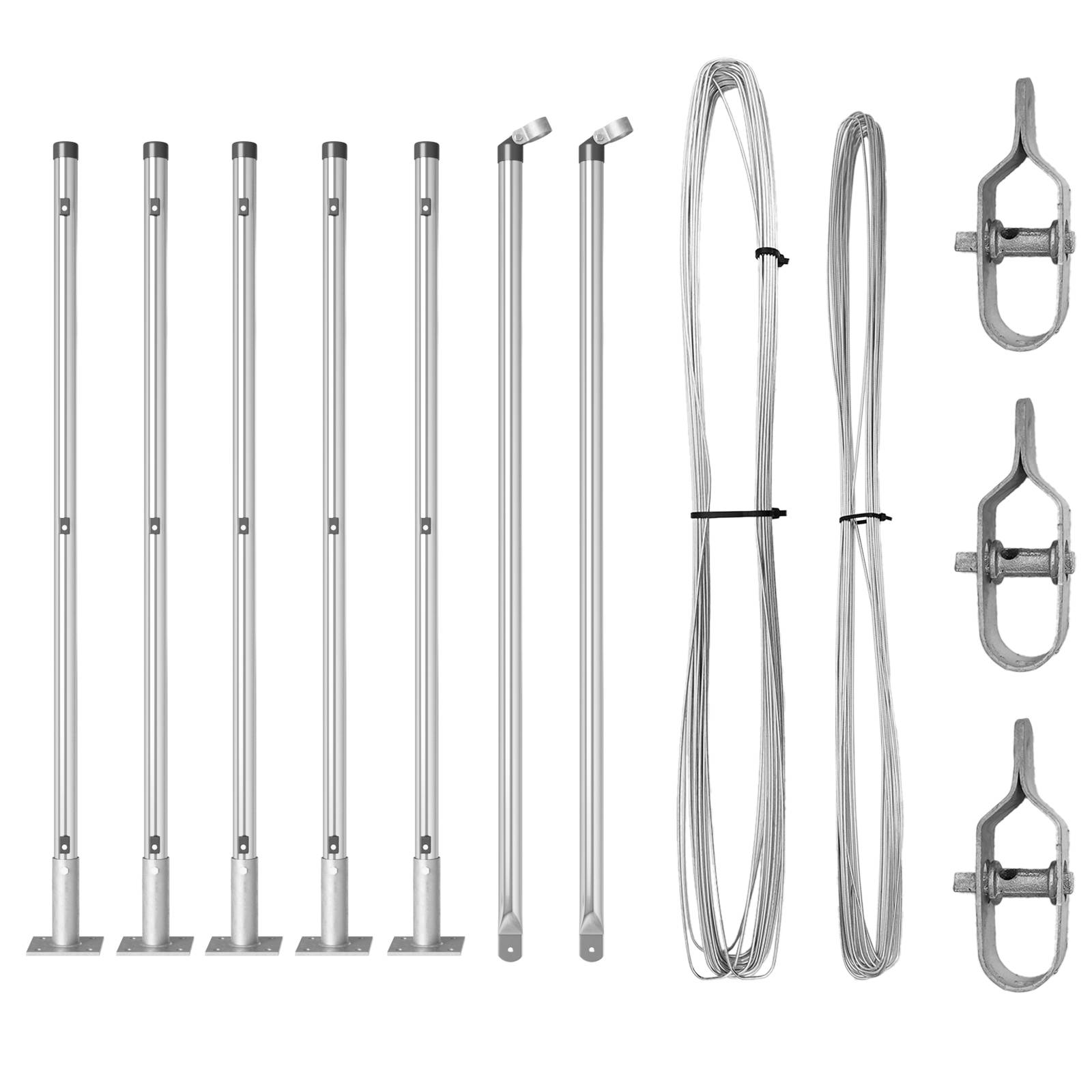 vidaXL Zaunpfosten mit Fußplatten 7 Stück Ø32mm 90cm galvanisierter Stahl