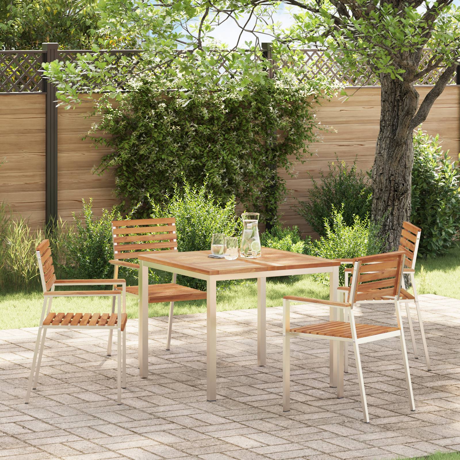 vidaXL Stapelbare Gartenstühle 4 Stck Masives Holz Teak und Edelstahl