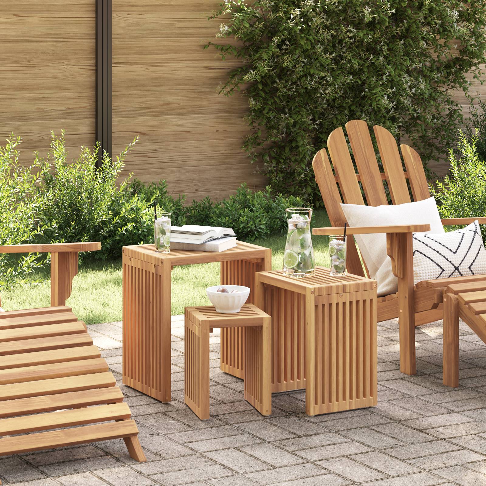 vidaXL Garten Nest von Beistelltischen 3 Stück Massivholz Teak