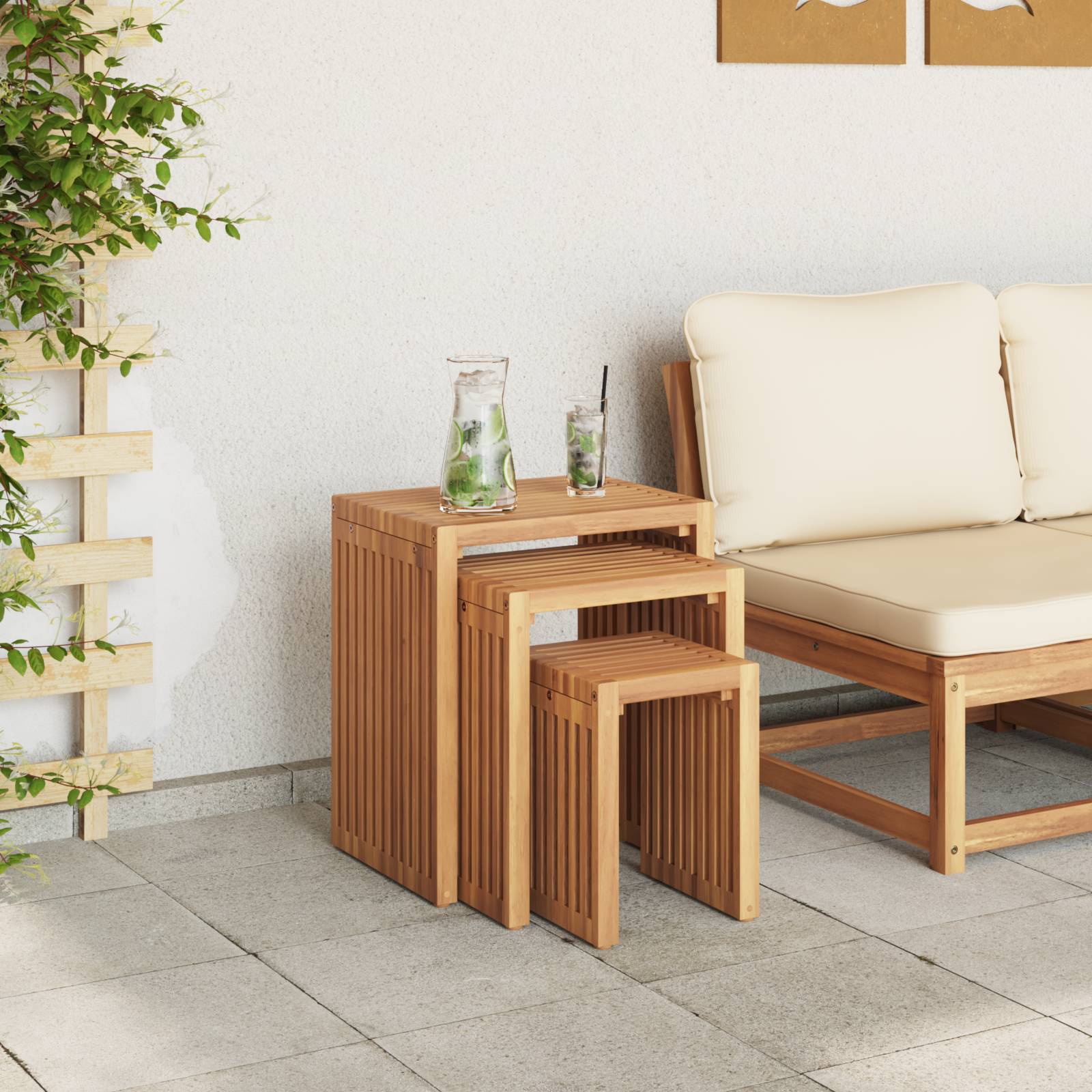 vidaXL Garten Nest von Beistelltischen 3 Stück Massivholz Teak