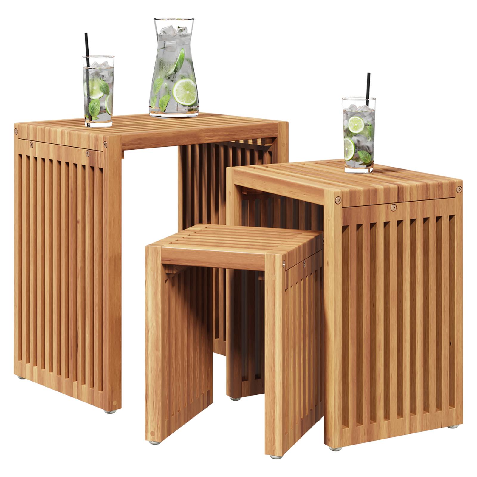 vidaXL Garten Nest von Beistelltischen 3 Stück Massivholz Teak