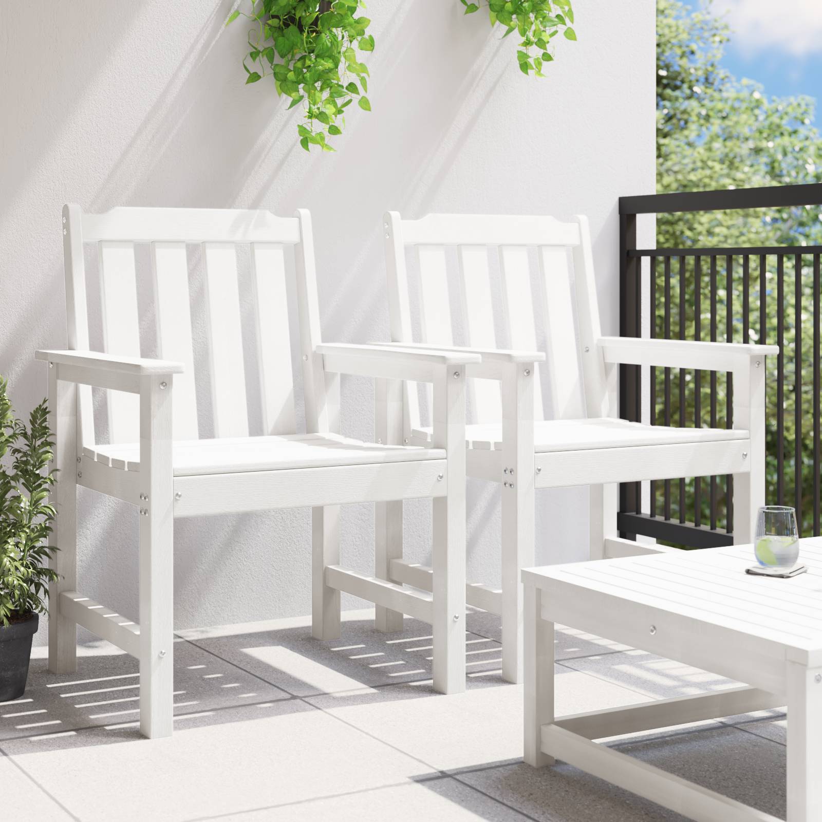 vidaXL Gartenstühle 2 Stück Weiß HDPE