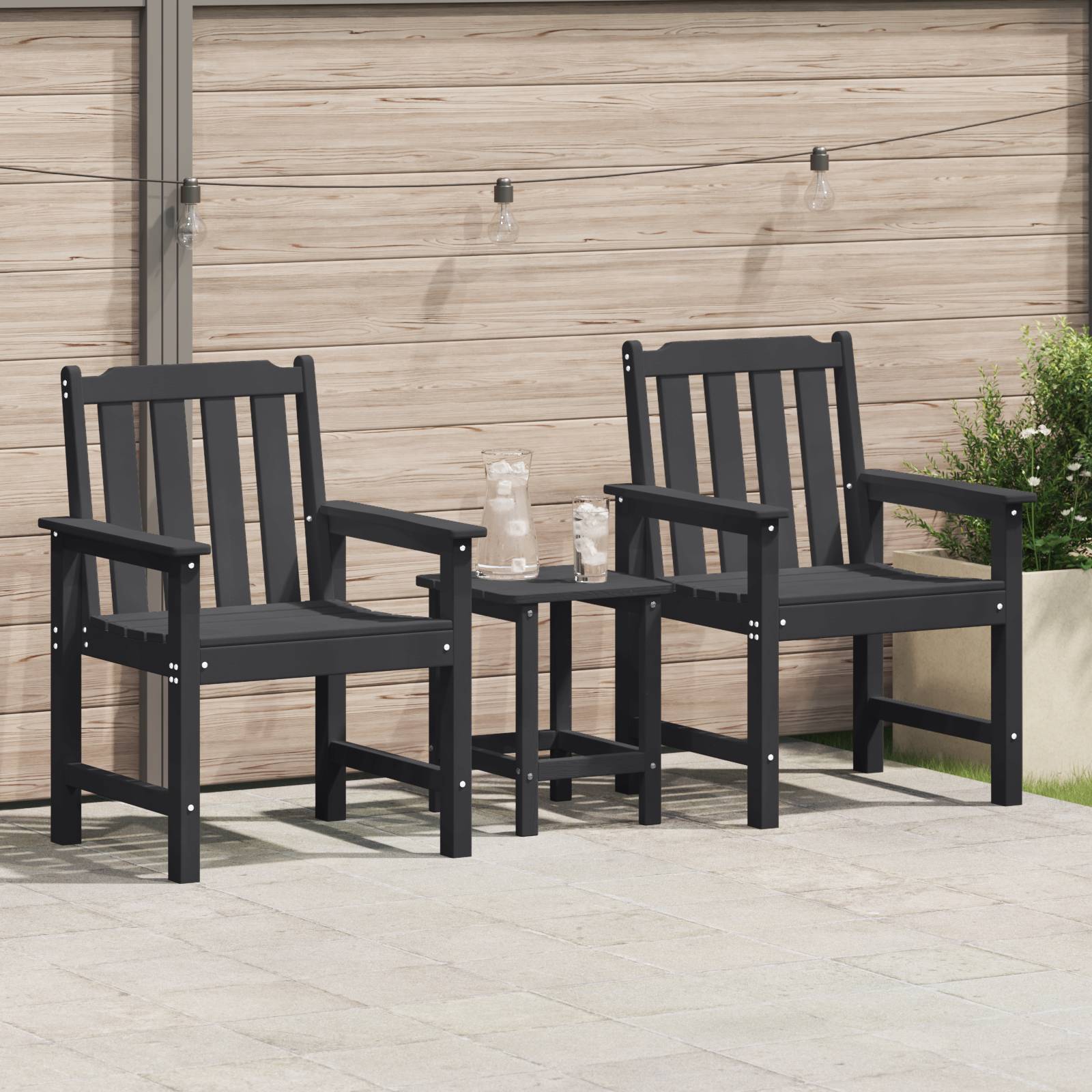 vidaXL Garten-Essstühle 2 Stück Schwarz HDPE