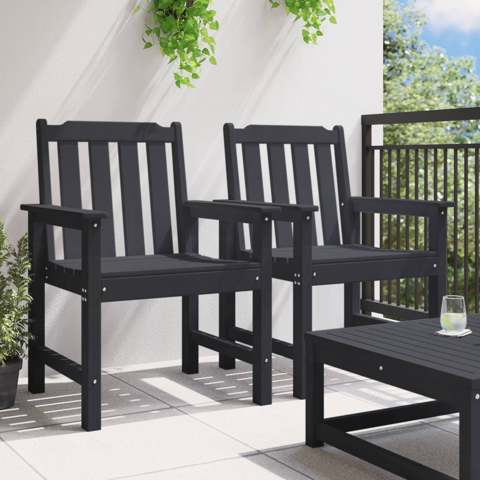 vidaXL Garten-Essstühle 2 Stück Schwarz HDPE