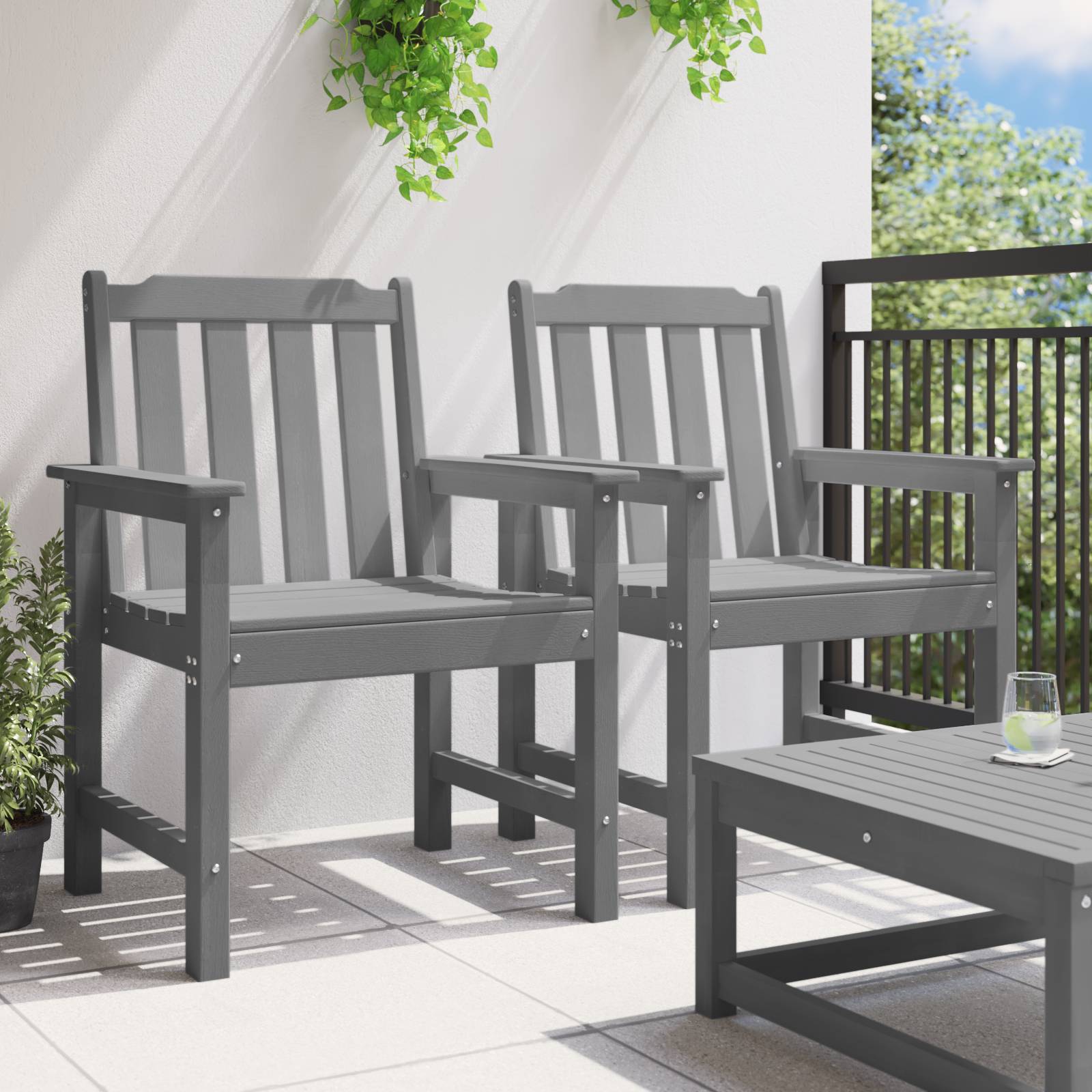vidaXL Gartenstühle 2 Stk Hellgrau HDPE