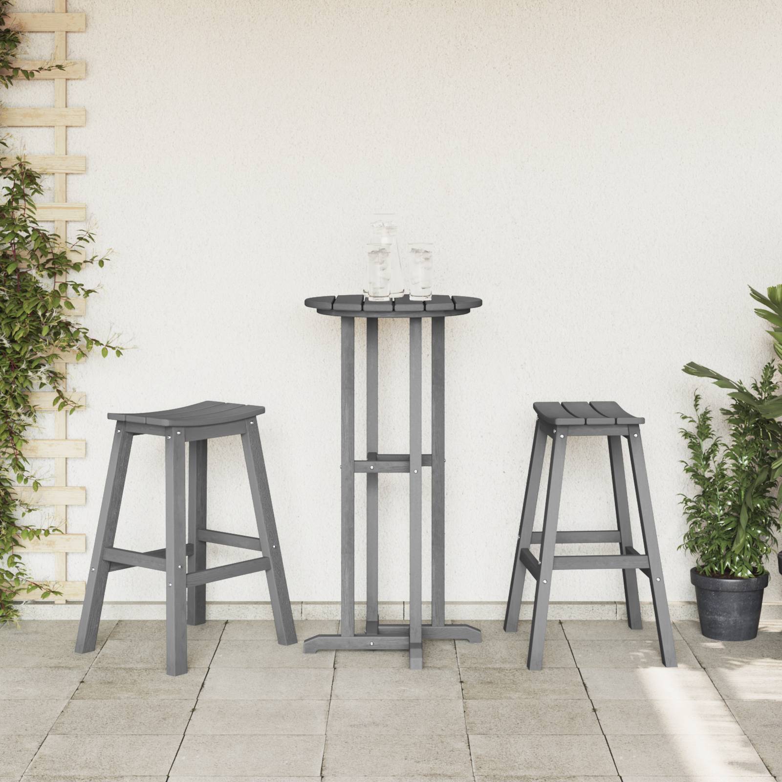 vidaXL 3-teiliges Garten Bar Set Hellgrau HDPE