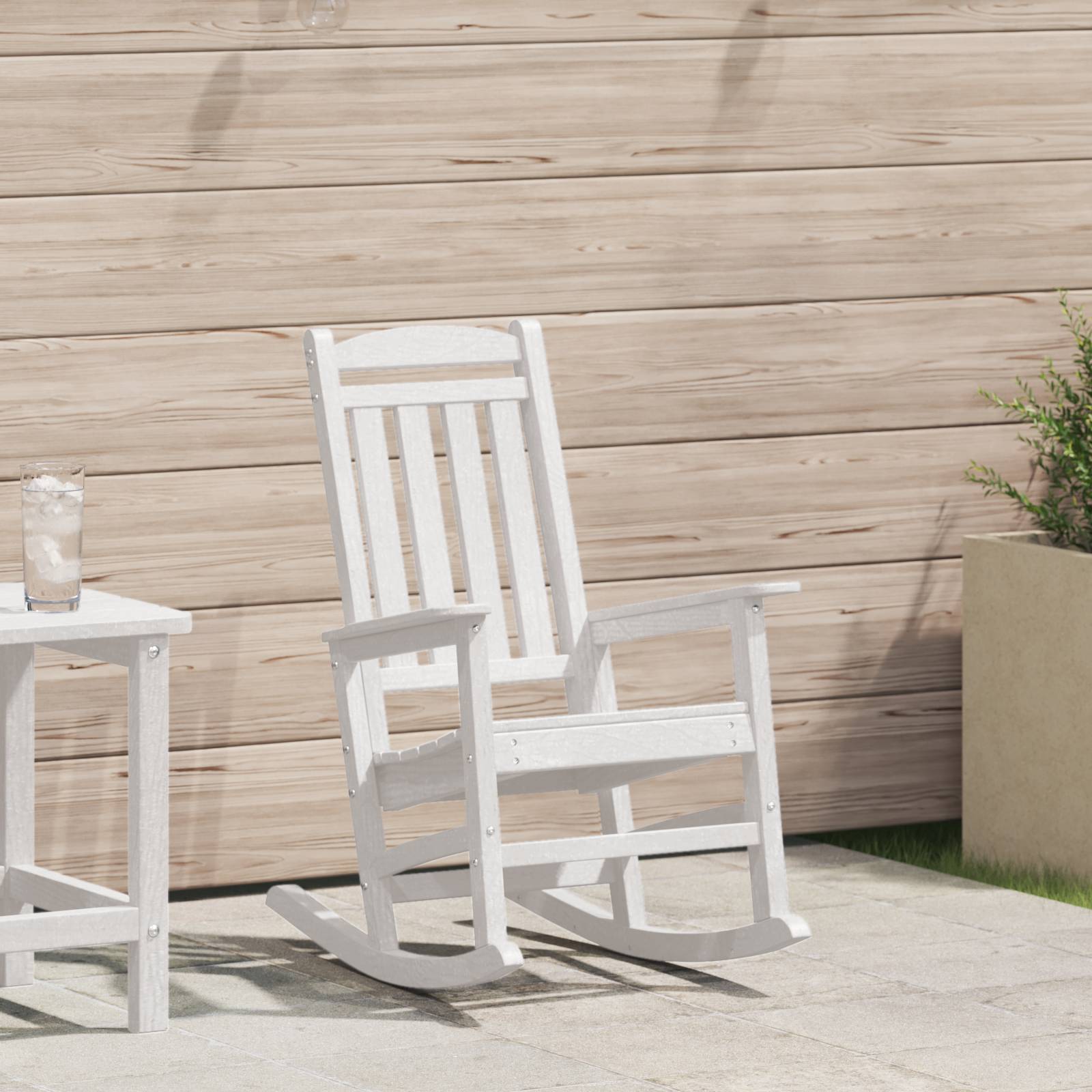 vidaXL Garten Schaukelstuhl Weiß 70x92x108 cm HDPE