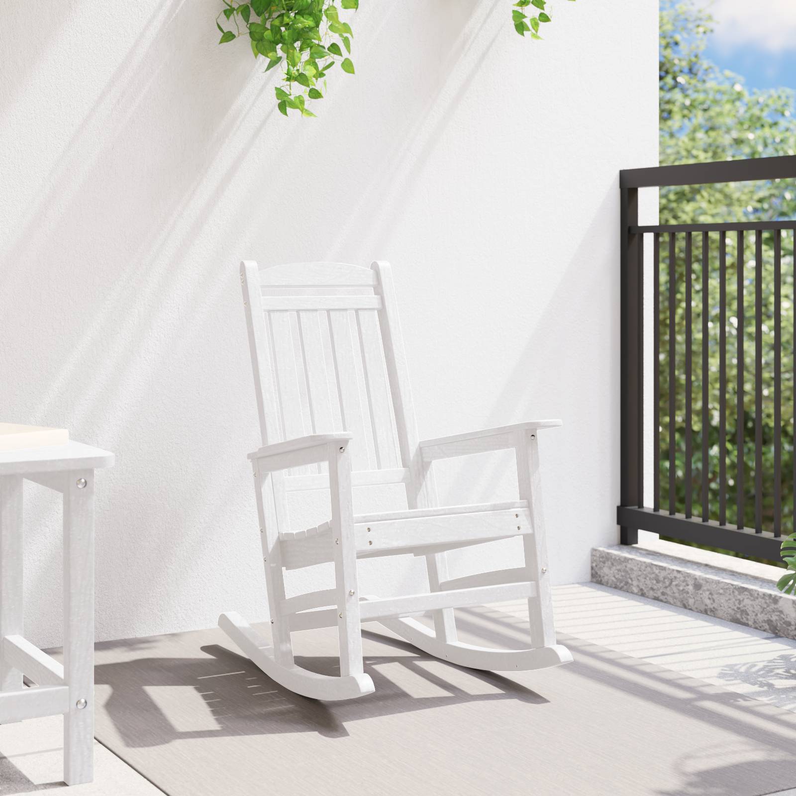 vidaXL Garten Schaukelstuhl Weiß 70x92x108 cm HDPE