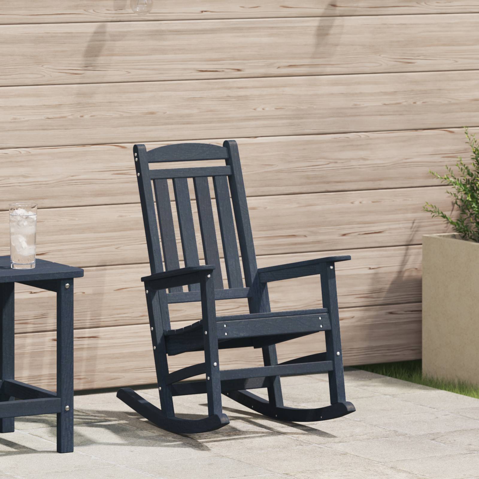vidaXL Garten Schaukelstuhl Marineblau 70x92x108 cm HDPE