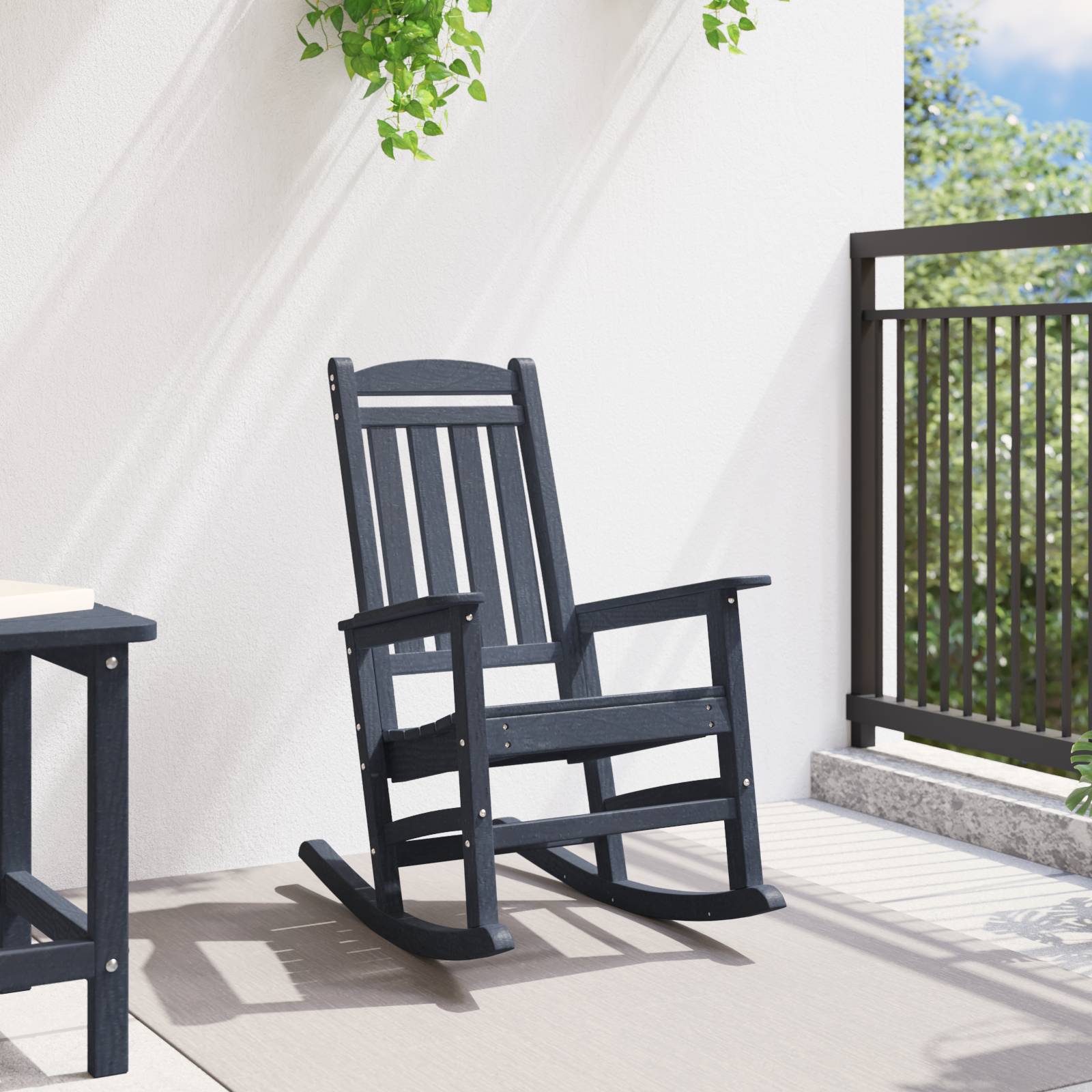 vidaXL Garten Schaukelstuhl Marineblau 70x92x108 cm HDPE
