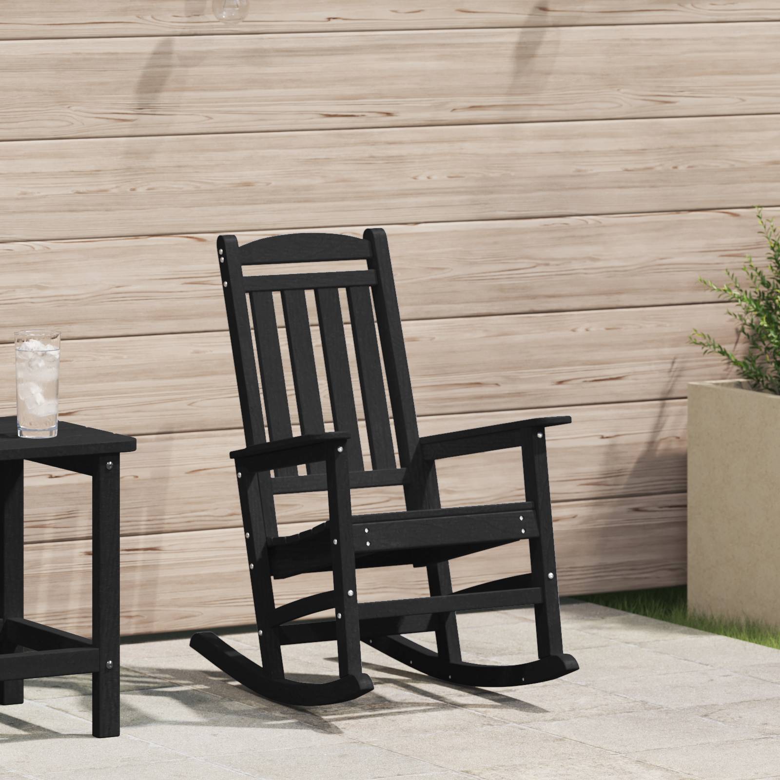vidaXL Garten Schaukelstuhl Schwarz 70x92x108 cm HDPE