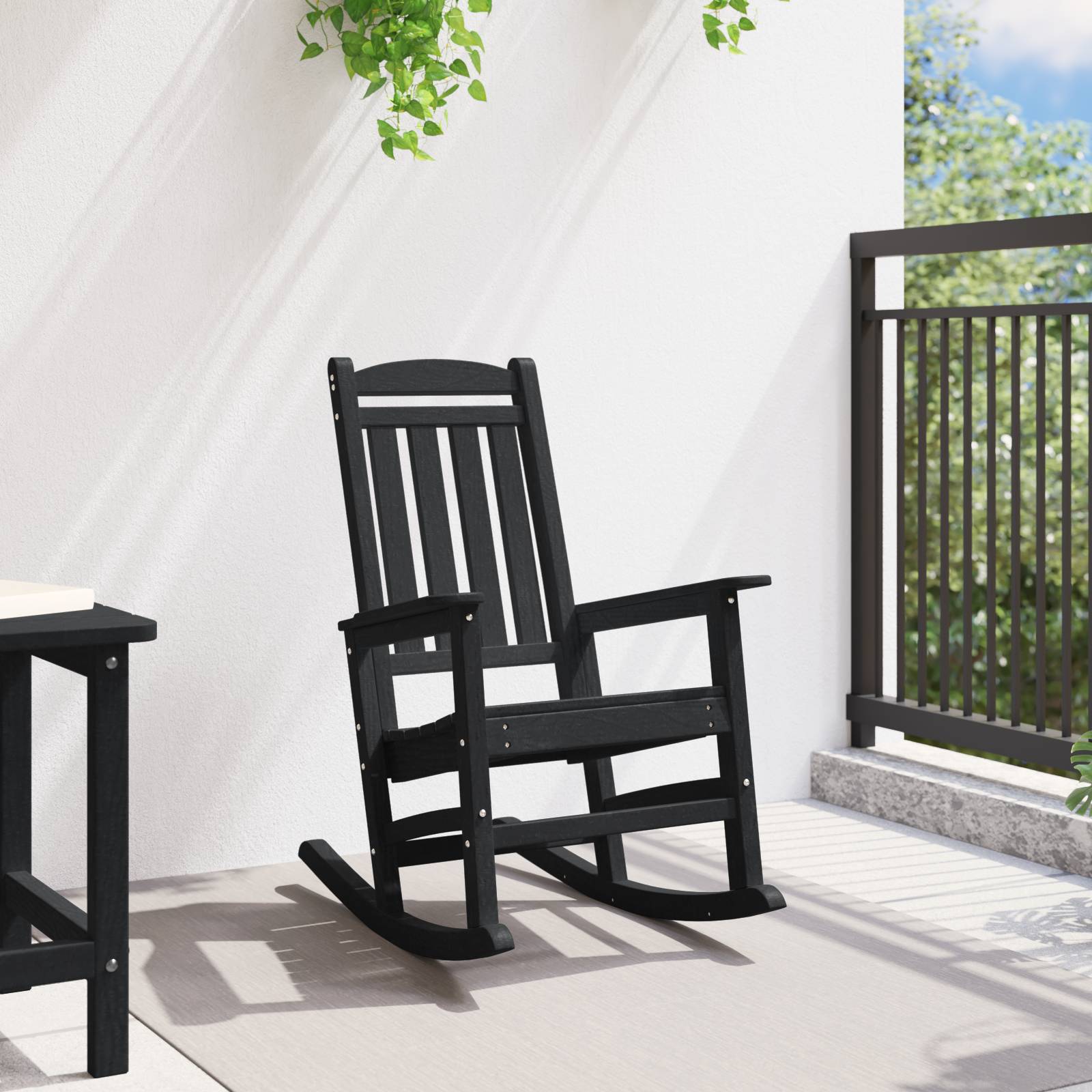vidaXL Garten Schaukelstuhl Schwarz 70x92x108 cm HDPE