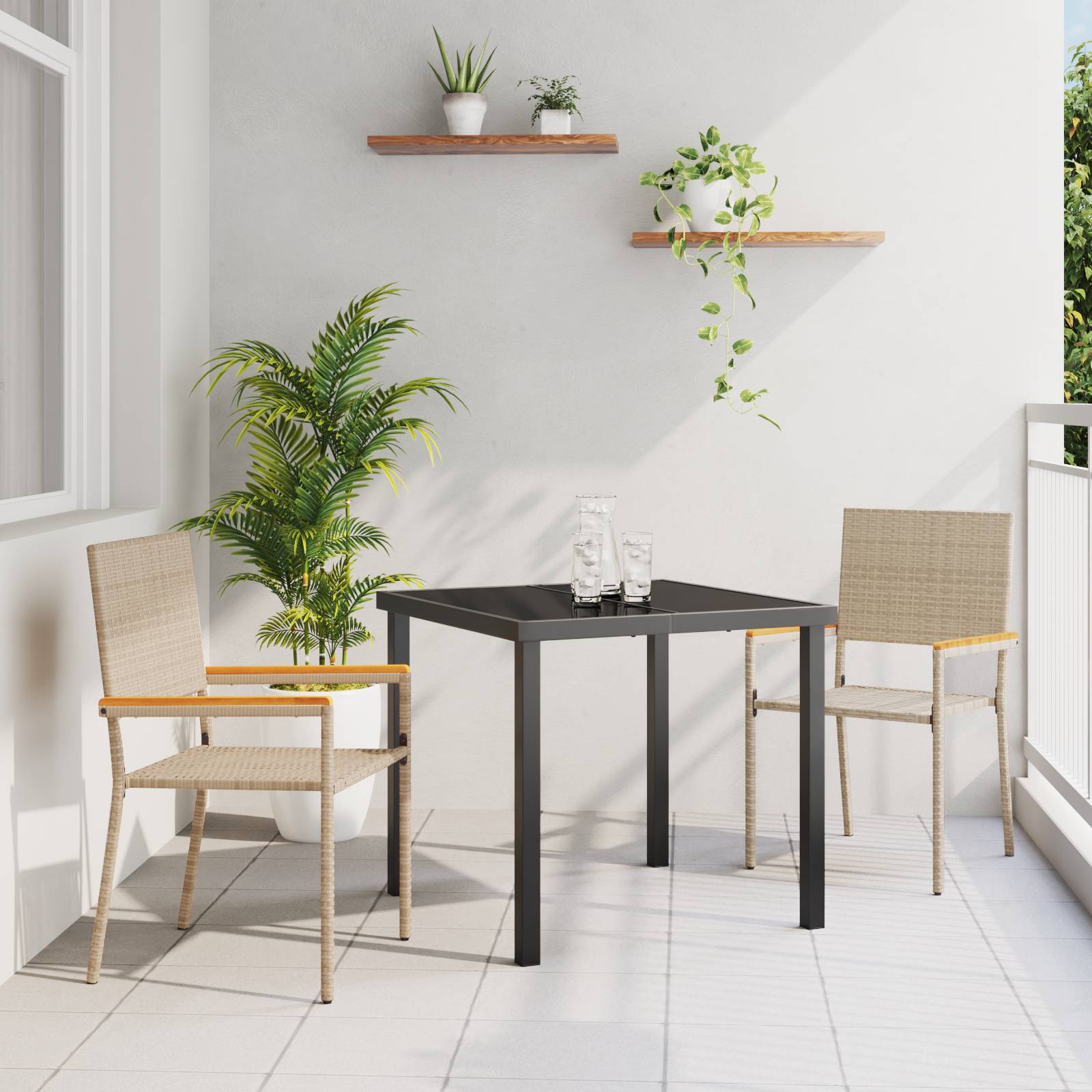 vidaXL Stapelbare Gartenstühle - 2er Set in beige Poly-Rattan