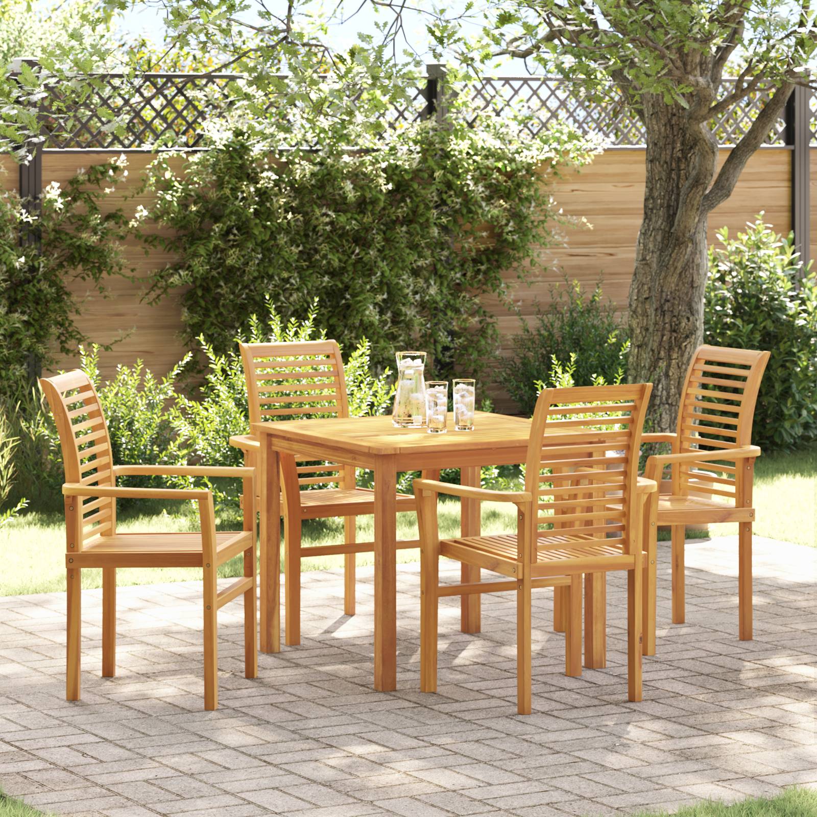 vidaXL Stapelbarer Gartensessel 4 Stück Massivholz Teak