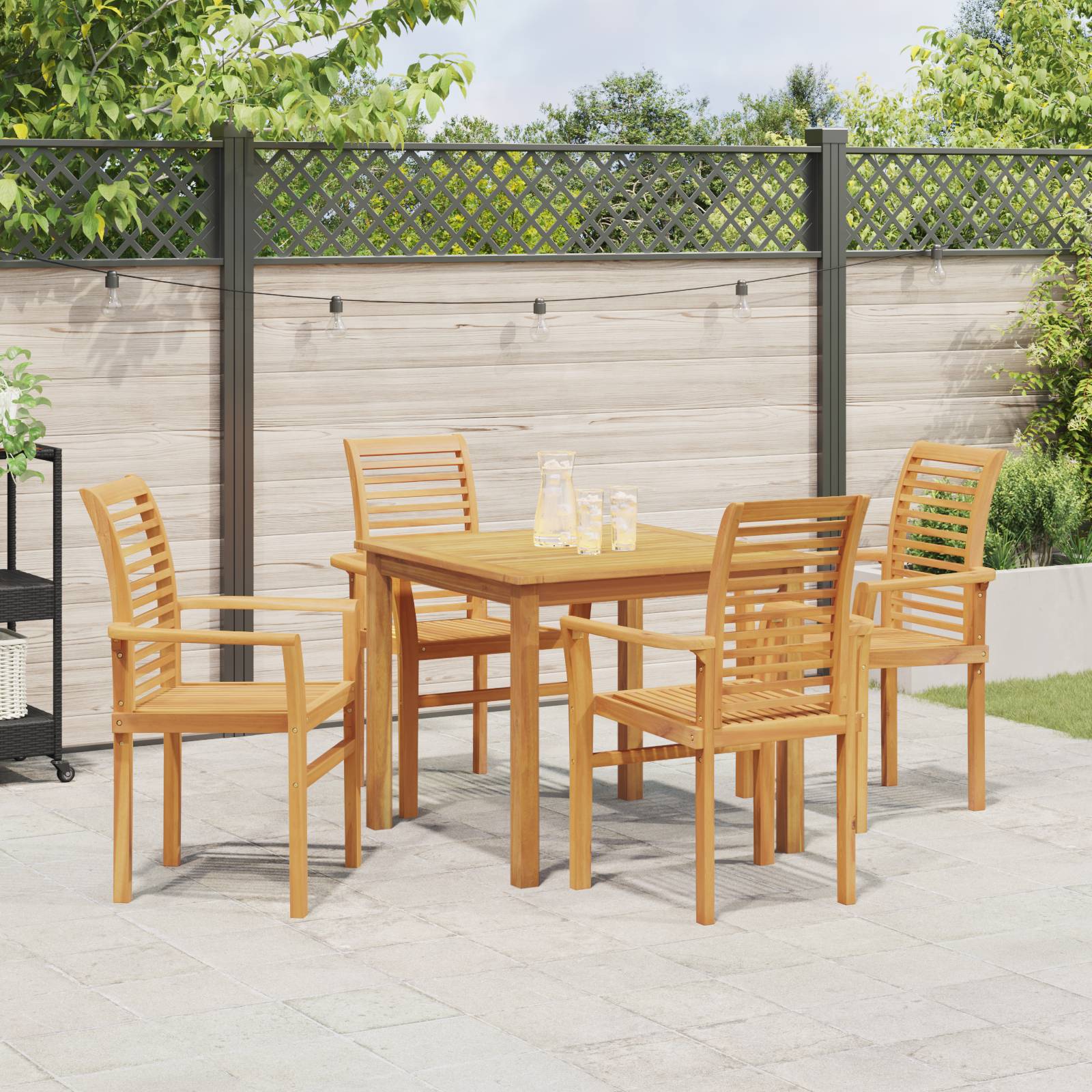 vidaXL Stapelbarer Gartensessel 4 Stück Massivholz Teak