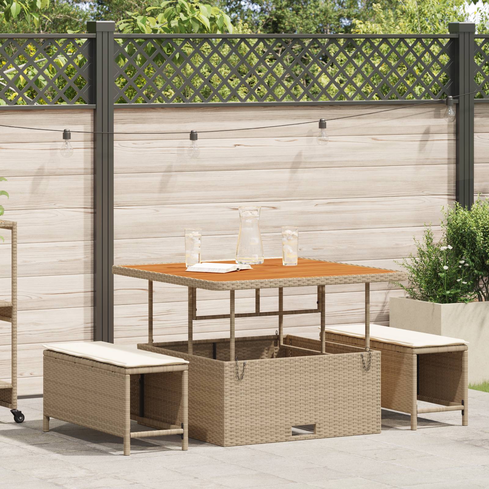 vidaXL 3-tlg. Garten-Essgruppe mit Kissen Beige Poly Rattan Akazie