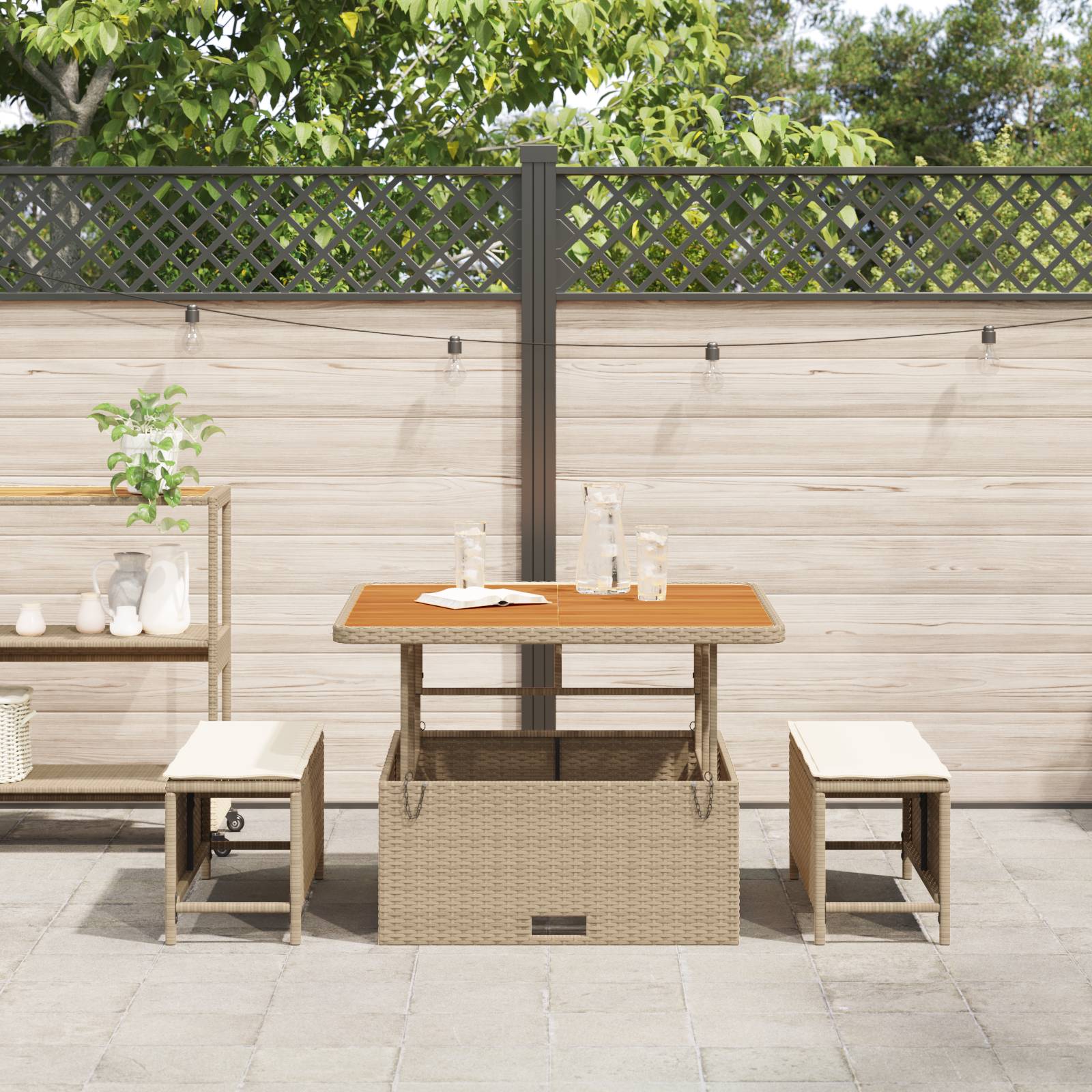 vidaXL 3-tlg. Garten-Essgruppe mit Kissen Beige Poly Rattan Akazie