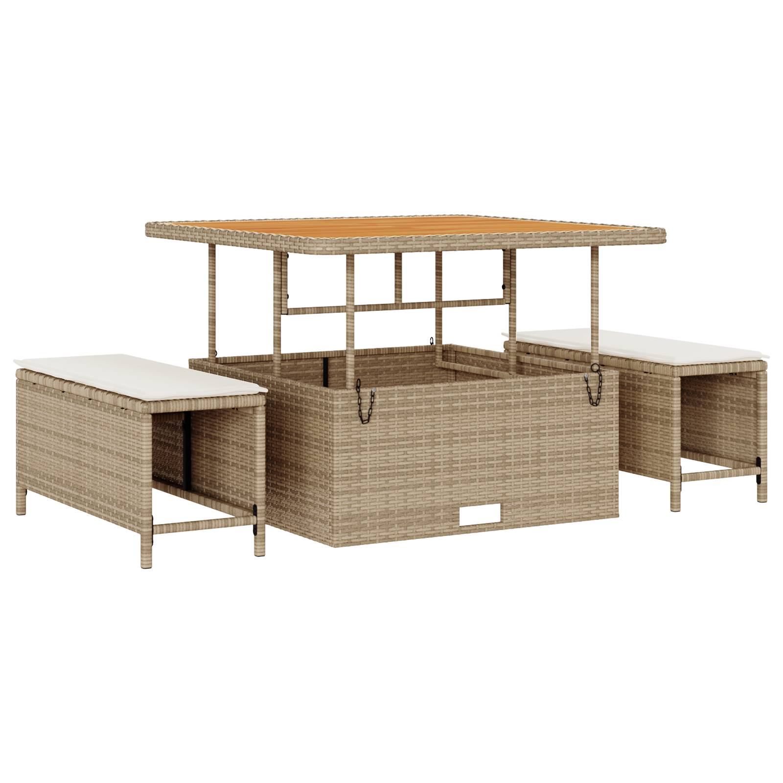 vidaXL 3-tlg. Garten-Essgruppe mit Kissen Beige Poly Rattan Akazie