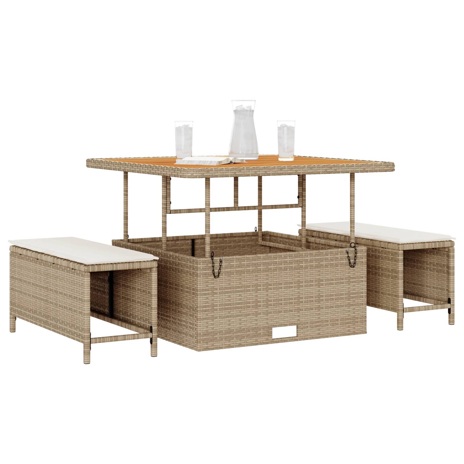 vidaXL 3-tlg. Garten-Essgruppe mit Kissen Beige Poly Rattan Akazie