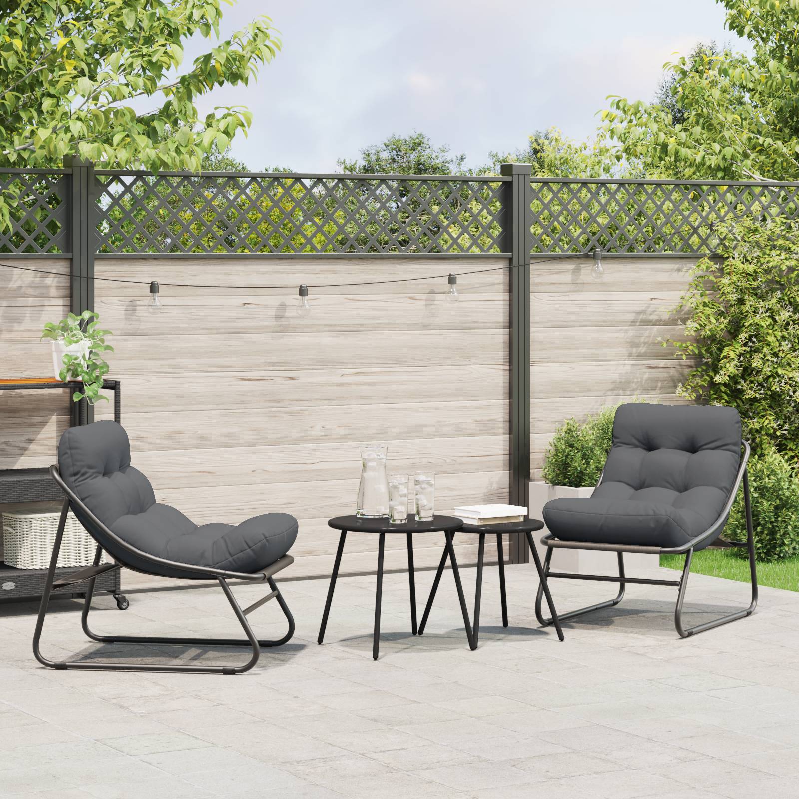 vidaXL Garten-Relaxstühle 2 Stück mit Kissen Schwarz 60x80x71 cm Stahl