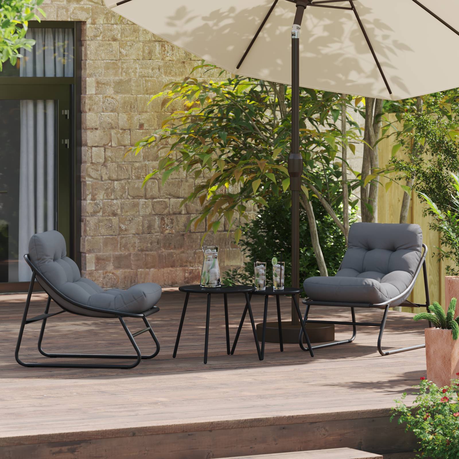 vidaXL Garten-Relaxstühle 2 Stück mit Kissen Schwarz 60x80x71 cm Stahl
