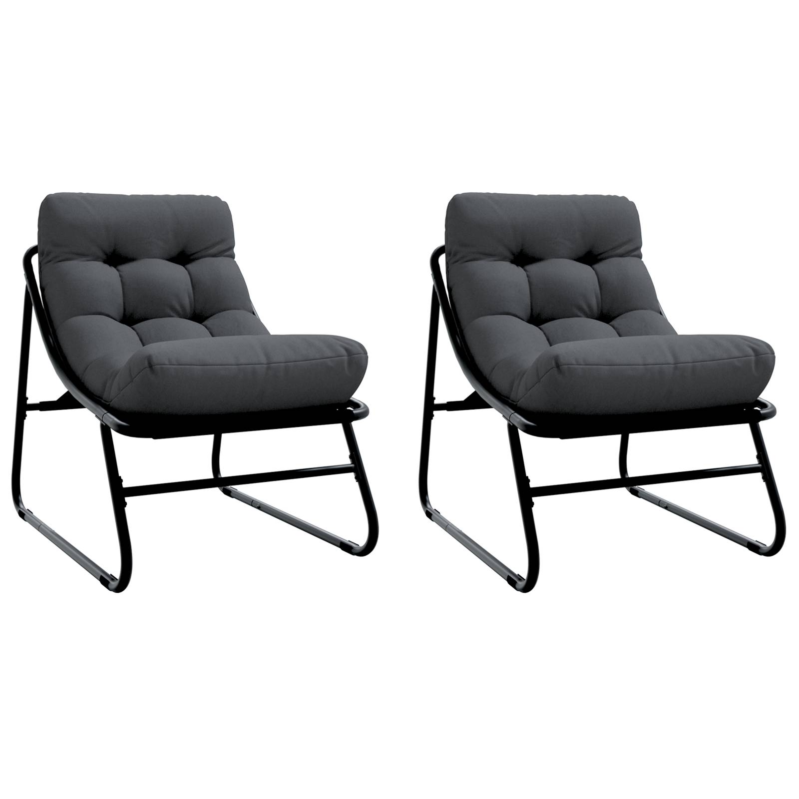 vidaXL Garten-Relaxstühle 2 Stück mit Kissen Schwarz 60x80x71 cm Stahl