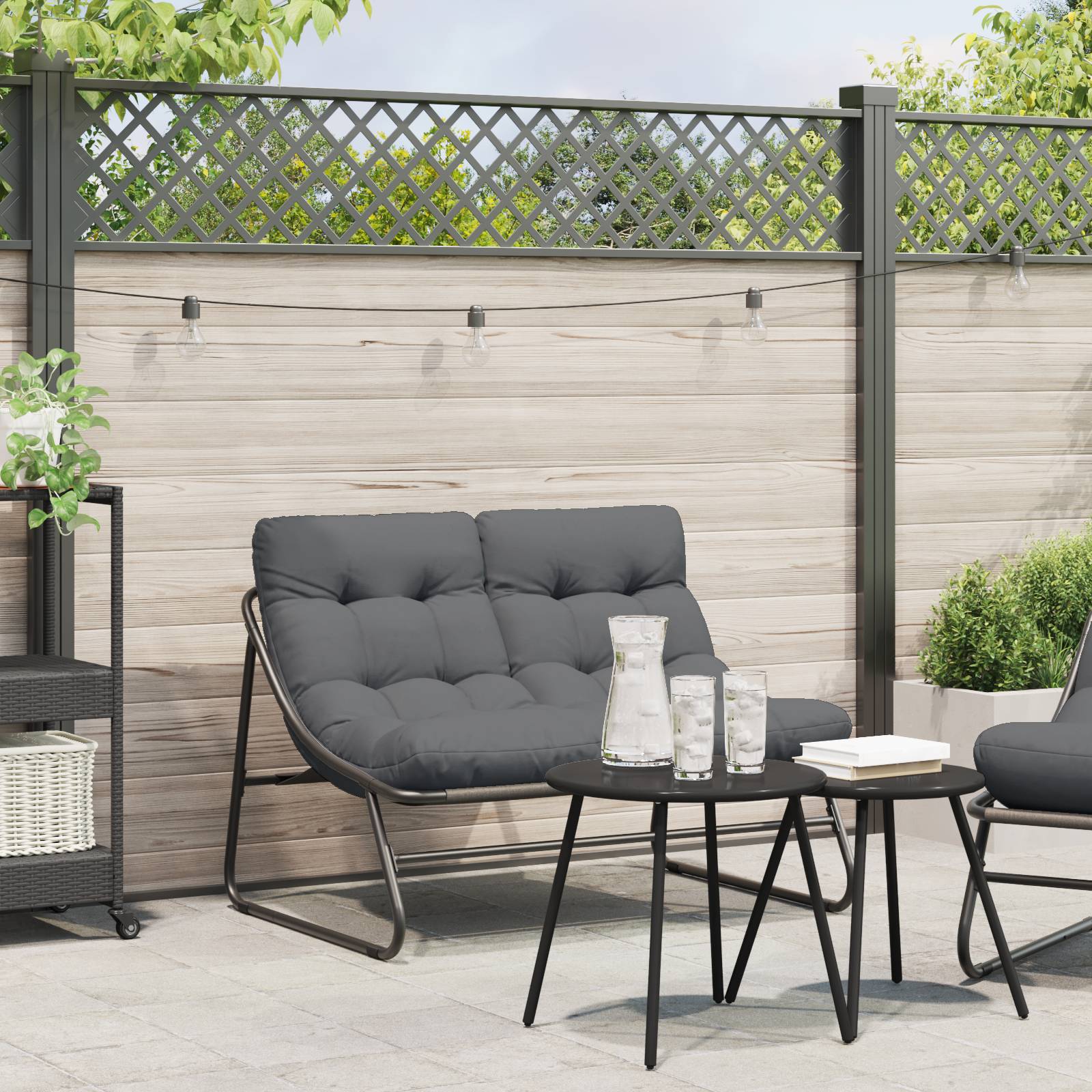 vidaXL Gartenbank mit Kissen Schwarz 110x80x71 cm Stahl