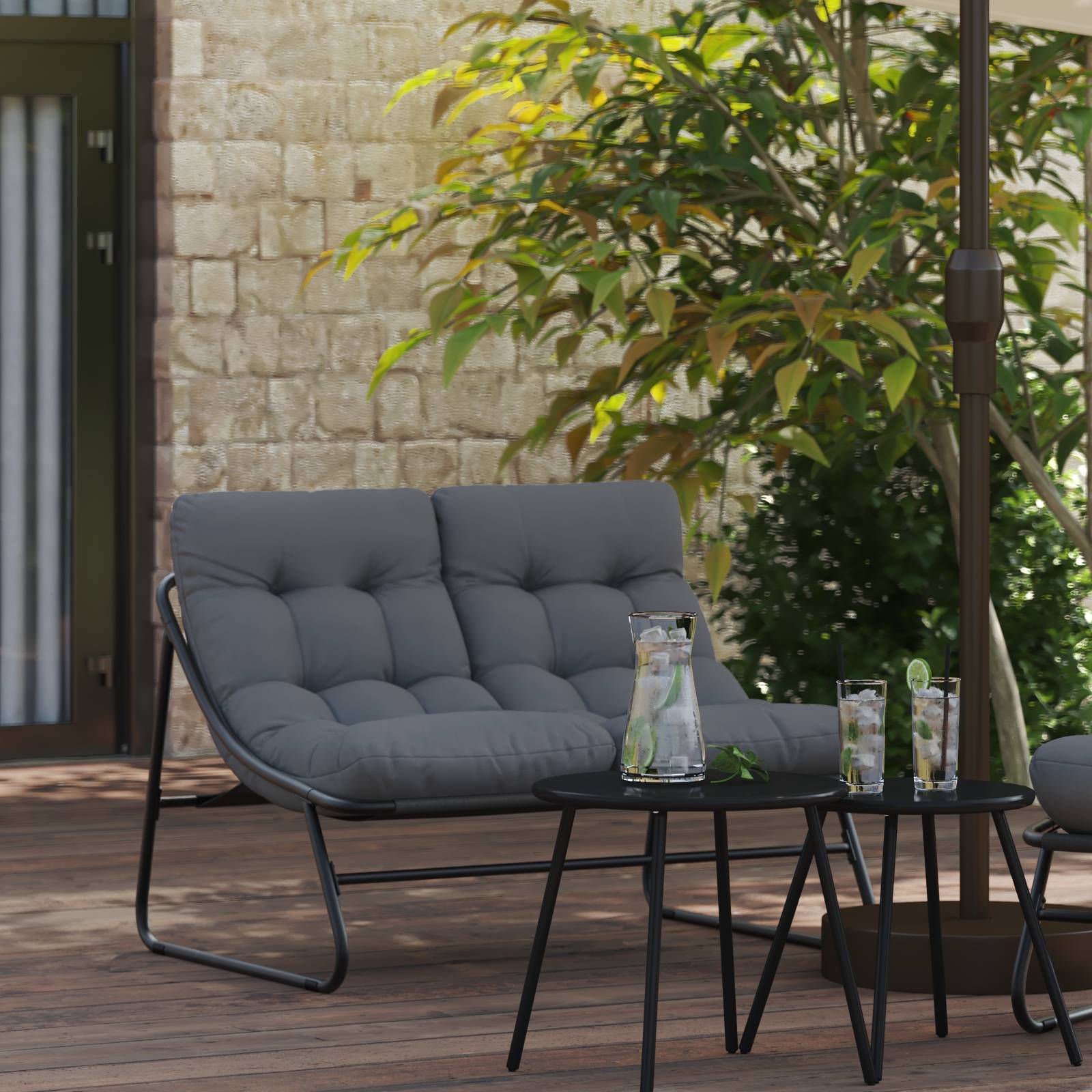 vidaXL Gartenbank mit Kissen Schwarz 110x80x71 cm Stahl