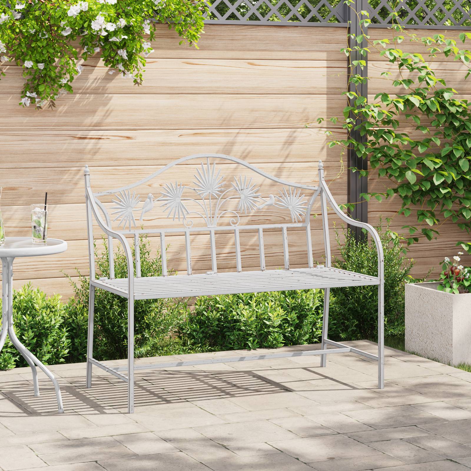 vidaXL Gartenbank Weiß Metall 104 x 52,5 x 89 cm Robust und langlebig