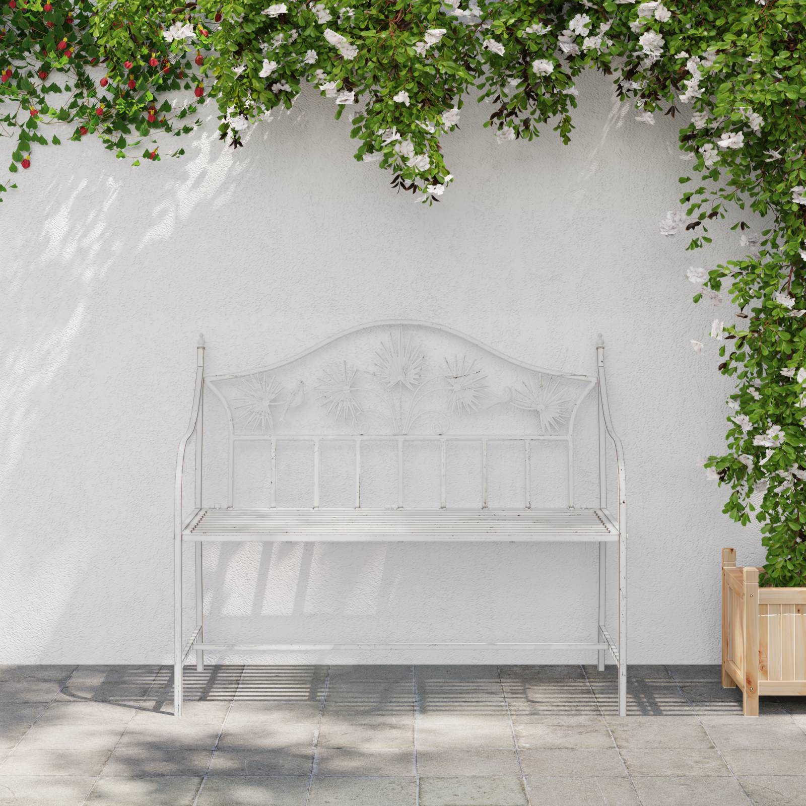 vidaXL Gartenbank Weiß Metall 104 x 52,5 x 89 cm Robust und langlebig
