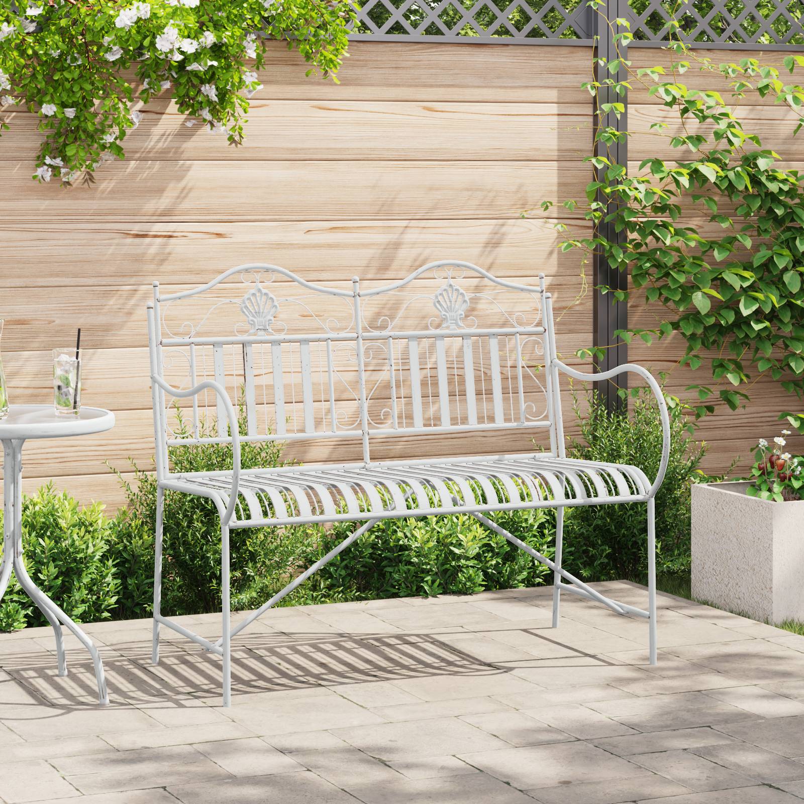 vidaXL Bank Weiß Metall 103,5 x 59 x 89 cm Langlebig Gartenbank