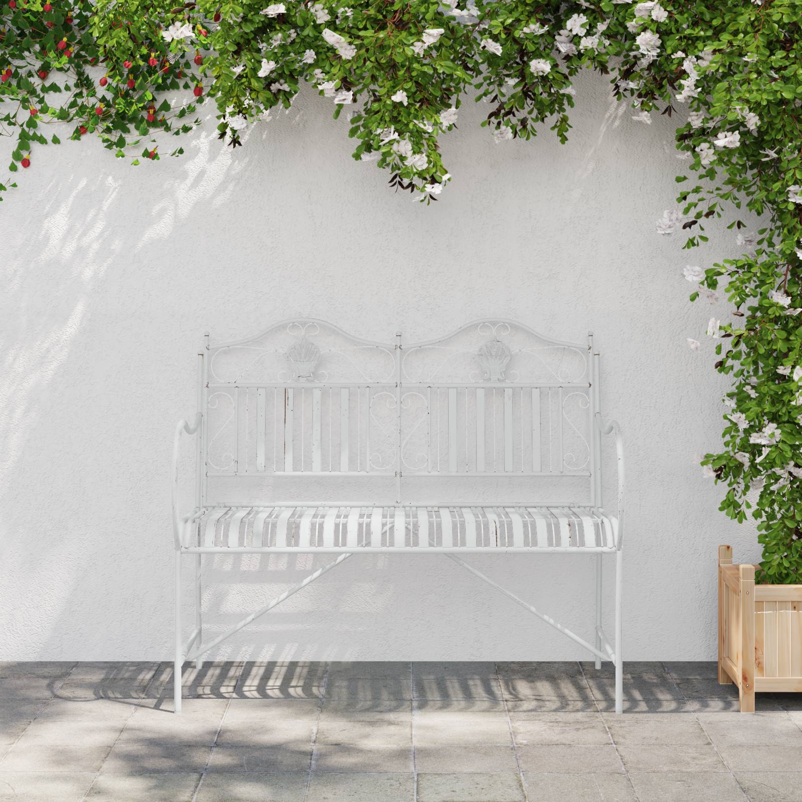 vidaXL Bank Weiß Metall 103,5 x 59 x 89 cm Langlebig Gartenbank